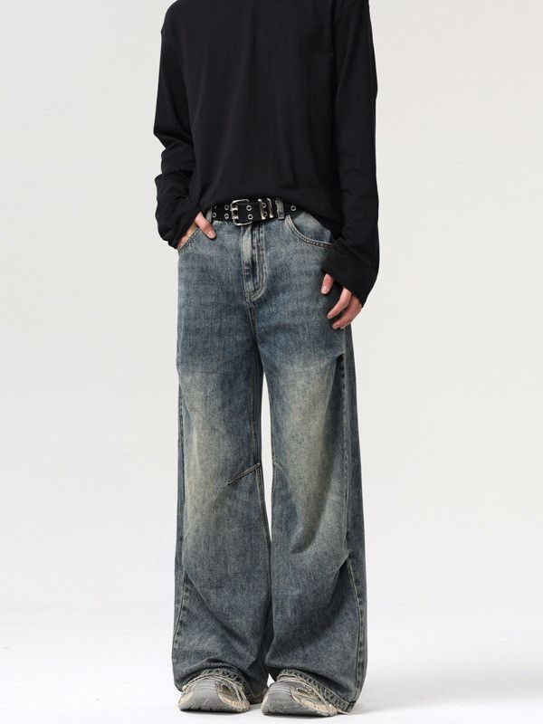 Vintage Men's washed distressed retro high street wide-leg jeans Size US 32 / EU 48 - 4 Thumbnail