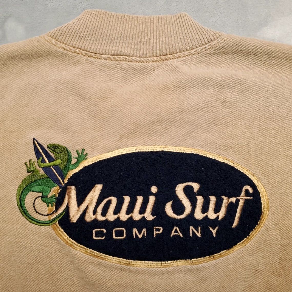 Vintage VTG Maui Surf Company Jacket Mens L Beige Twill Varsity Bomber Made in USA Y2K Size US L / EU 52-54 / 3 - 2 Thumbnail