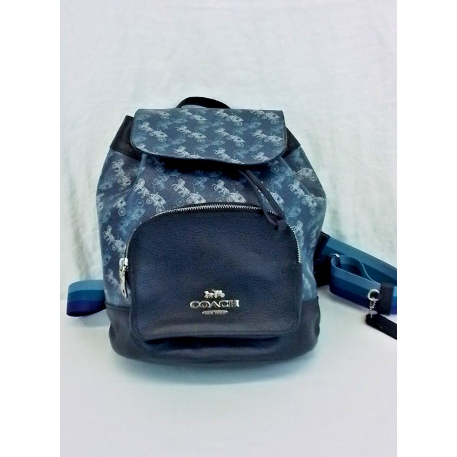 Coach Coach Jes Backpack Horse + Carriage Print Blue Drawstring Size ONE SIZE - 3 Thumbnail