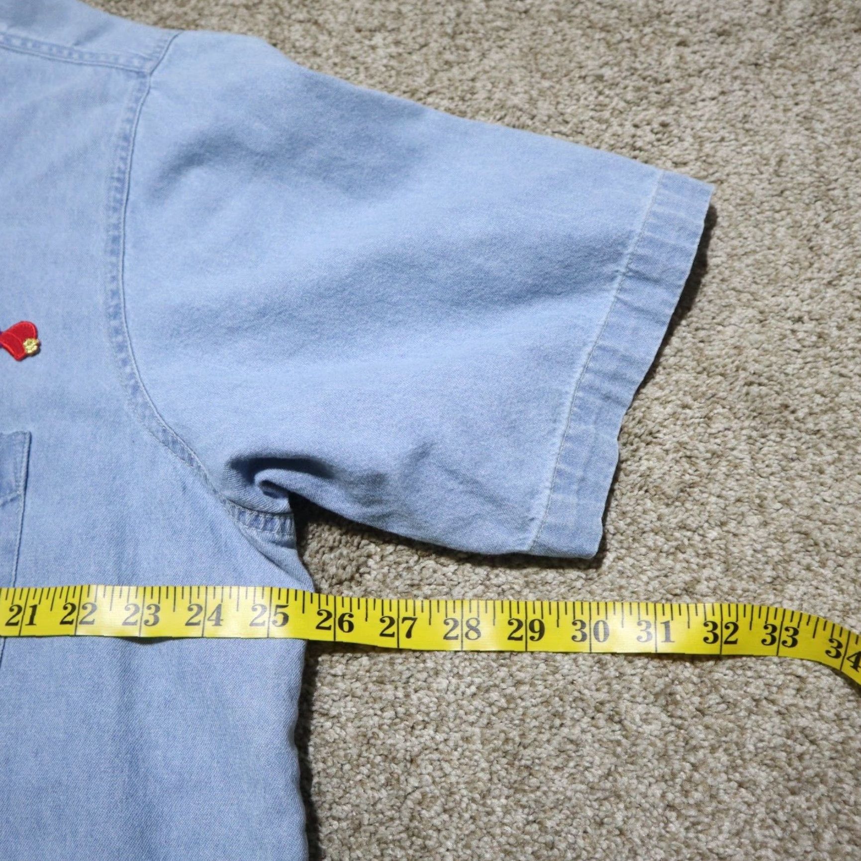 Denime Harriton Shirt Women XL Blue Denim Short Sleeve Button-Down Front Pocket Embroidered 100% Cotton Size XL / US 12-14 / IT 48-50 - 6 Thumbnail