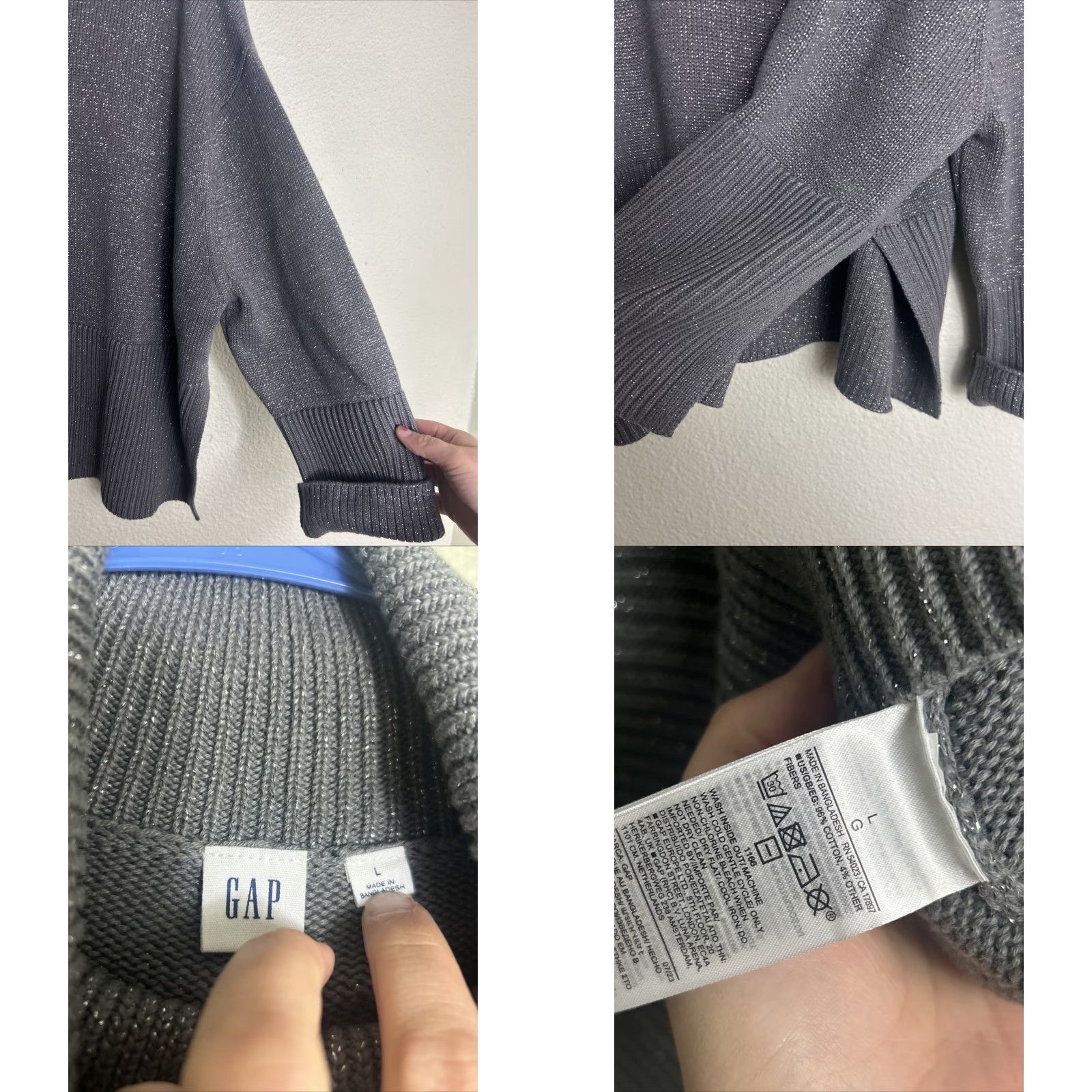 Gap Gap Sweater Womens Large Turtleneck Silver Lurex 24/7 Split Hem Pullover Size L / US 10 / IT 46 - 8 Thumbnail