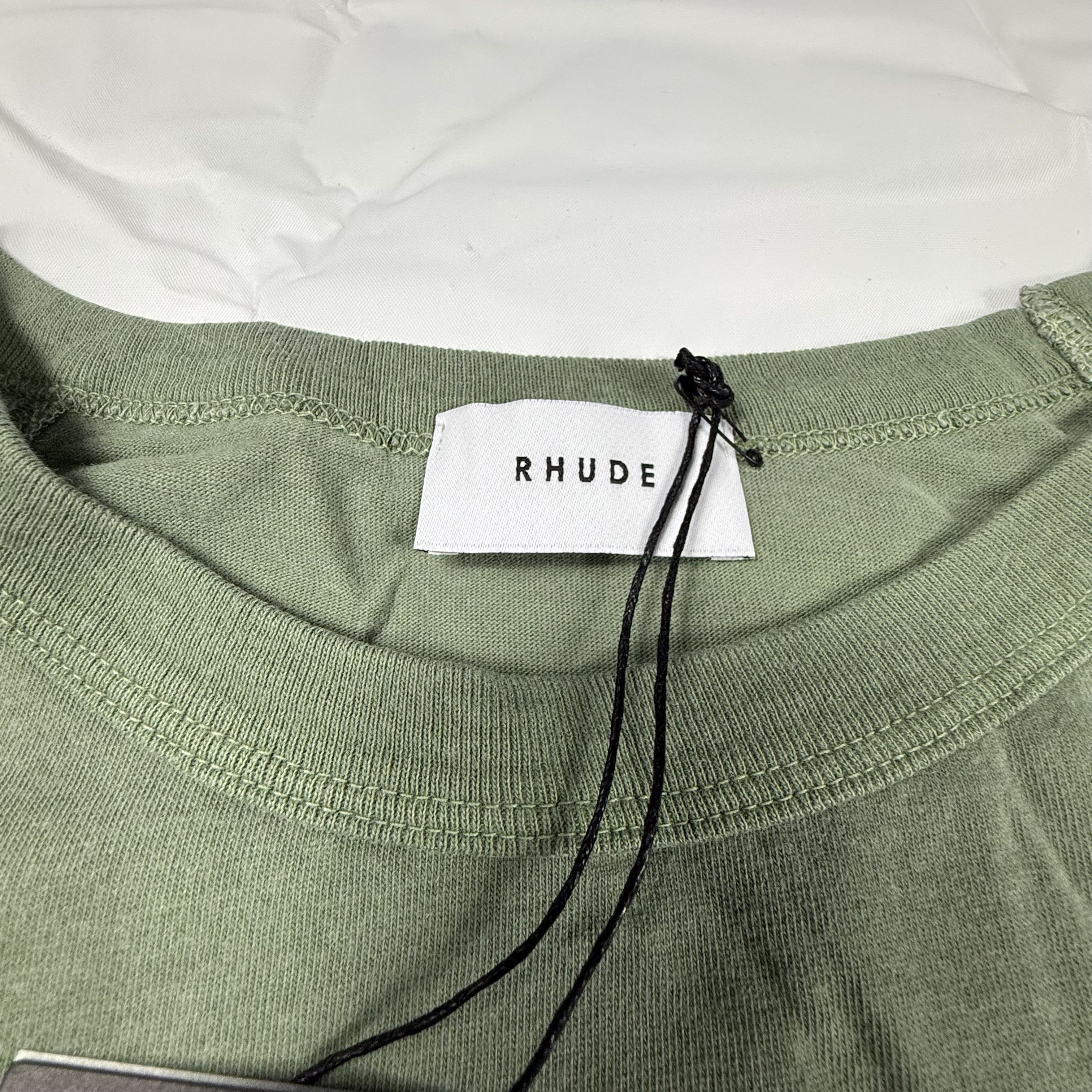 Rhude Rhude Script Logo Long Sleeve T-Shirt Olive Green Mens 2XL Size US XXL / EU 58 / 5 - 5 Thumbnail