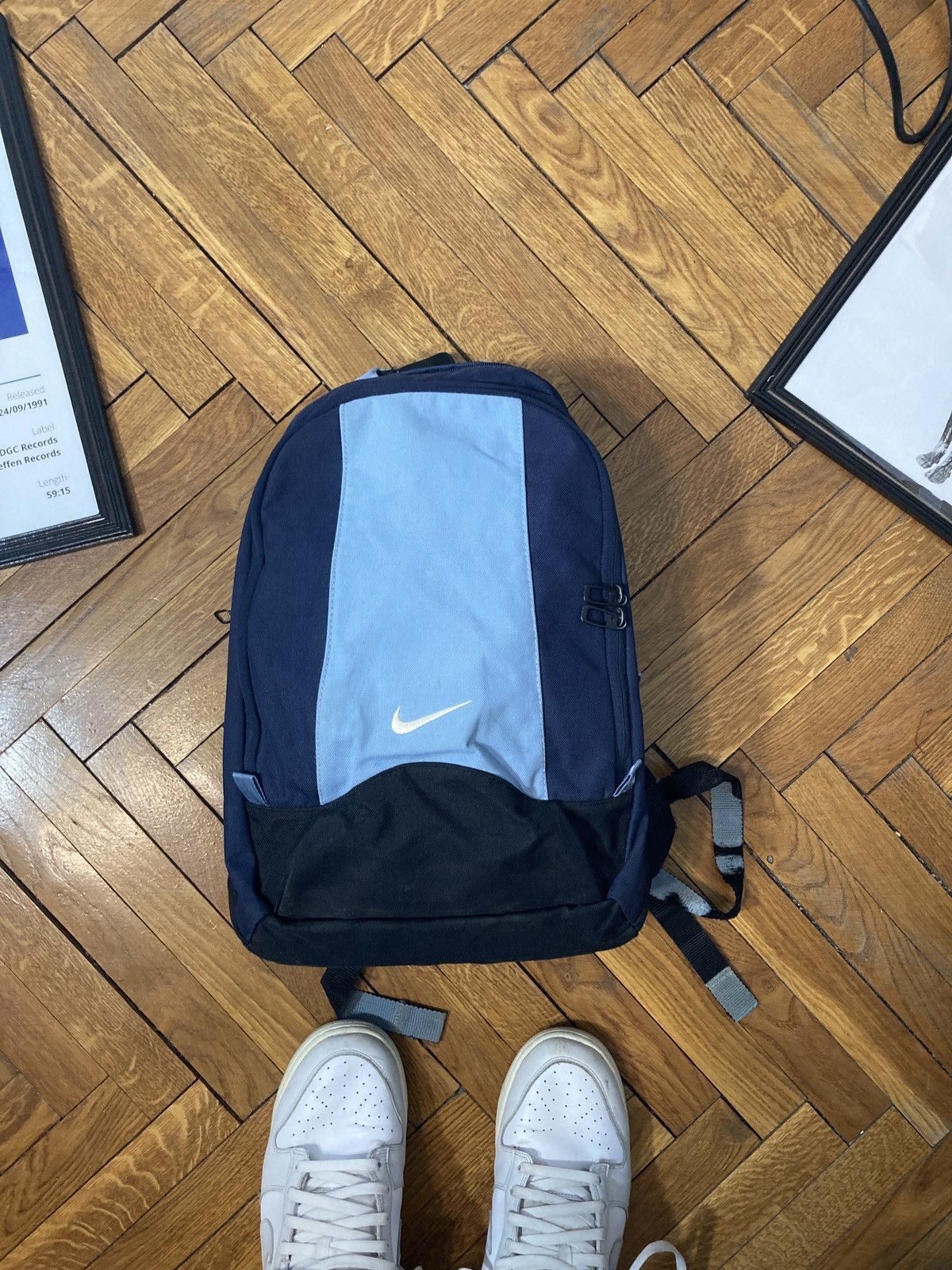 Pre-owned Nike X Vintage Nike Center Swoosh Multipocket Backpack Japan Y2k In Blue