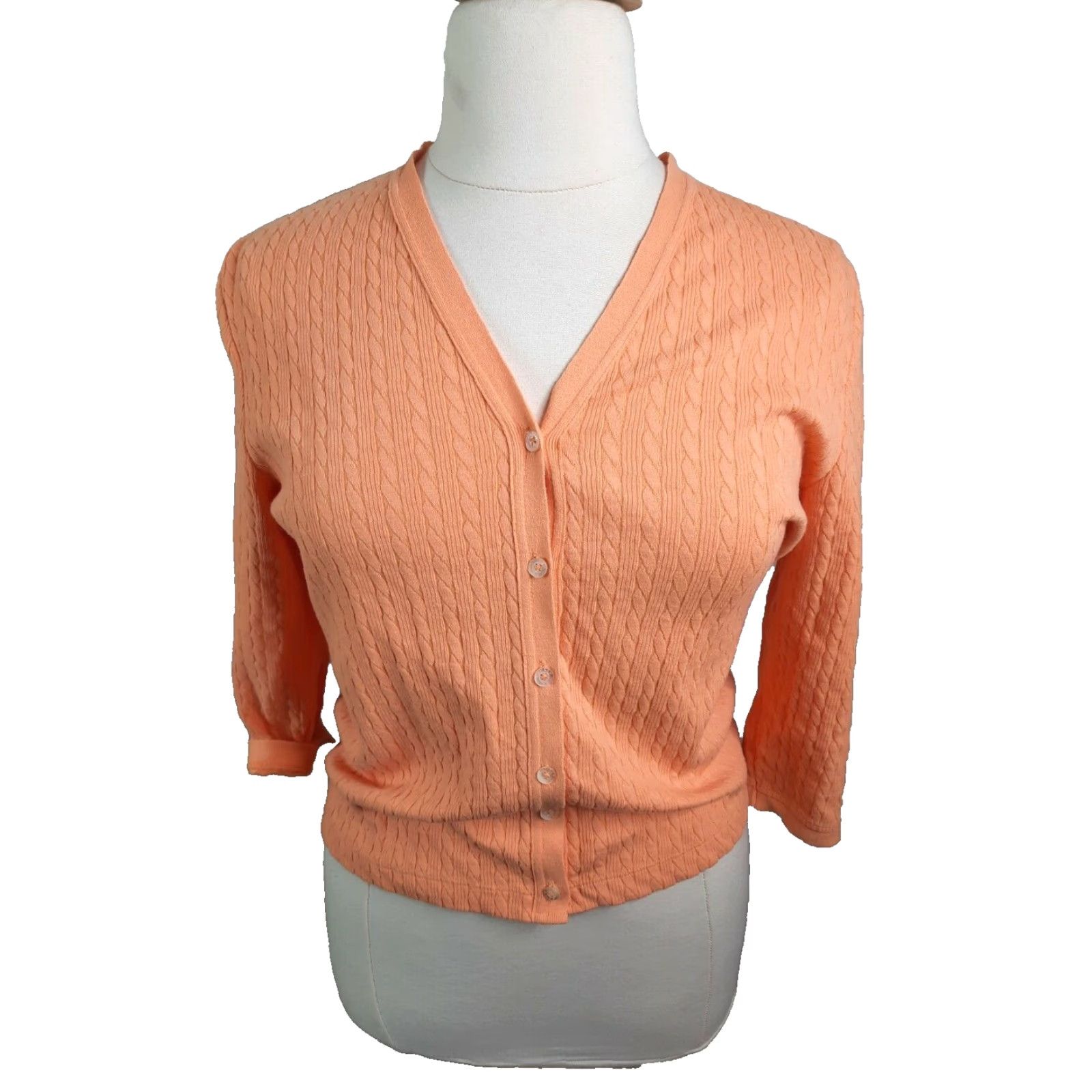 Ralph Lauren Lauren Ralph Lauren Cardigan L Orange Cotton 3/4 Sleeve Button Front Womens Size L / US 10 / IT 46 - 2 Thumbnail