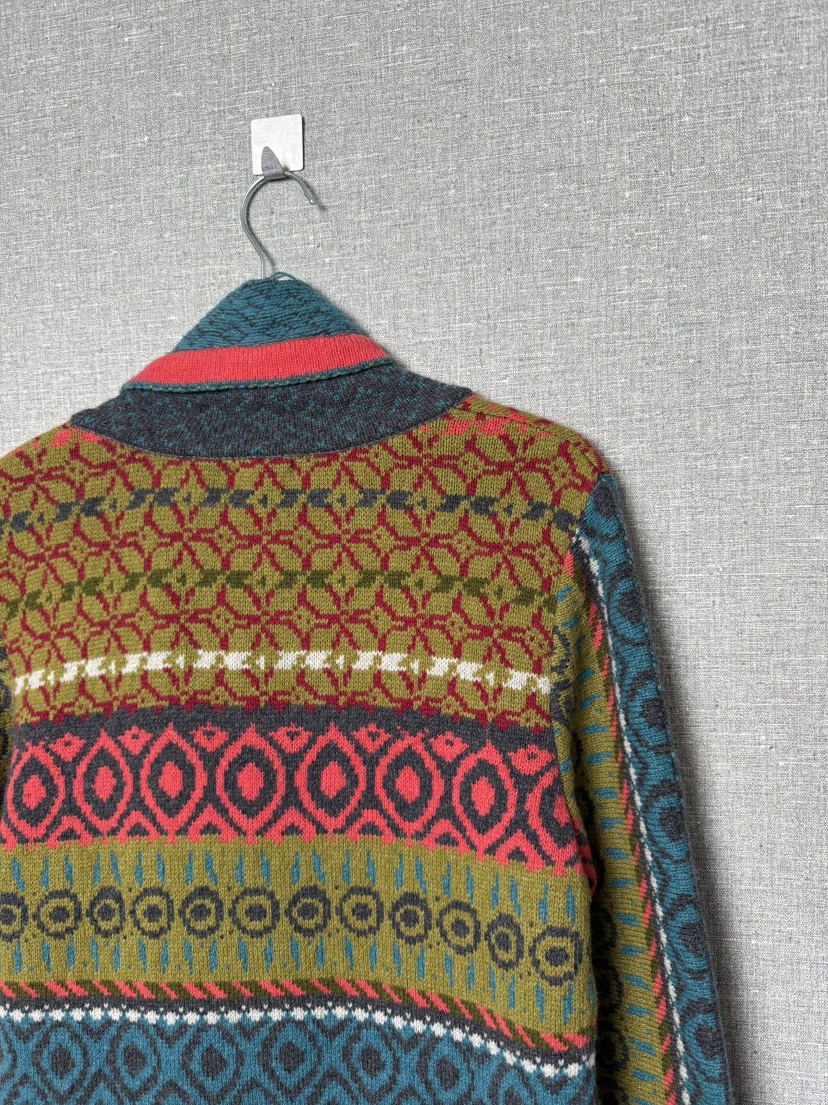 Desigual Ivko Wool Cardigan Geometric Pattern Shawl Collar Sweater Size M / US 6-8 / IT 42-44 - 12 Thumbnail