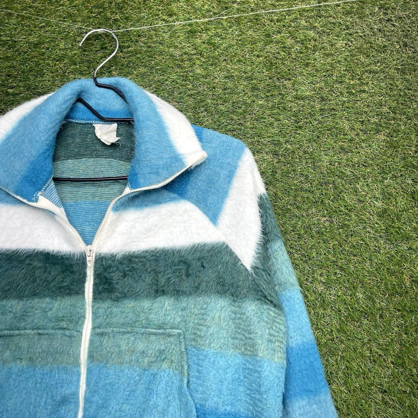 Vintage VINTAGE Montgomery Ward Jacket Womens M Fuzzy Striped Fleece 1/4 Zip Blue Wool? (Oops) Size M / US 6-8 / IT 42-44 - 3 Thumbnail
