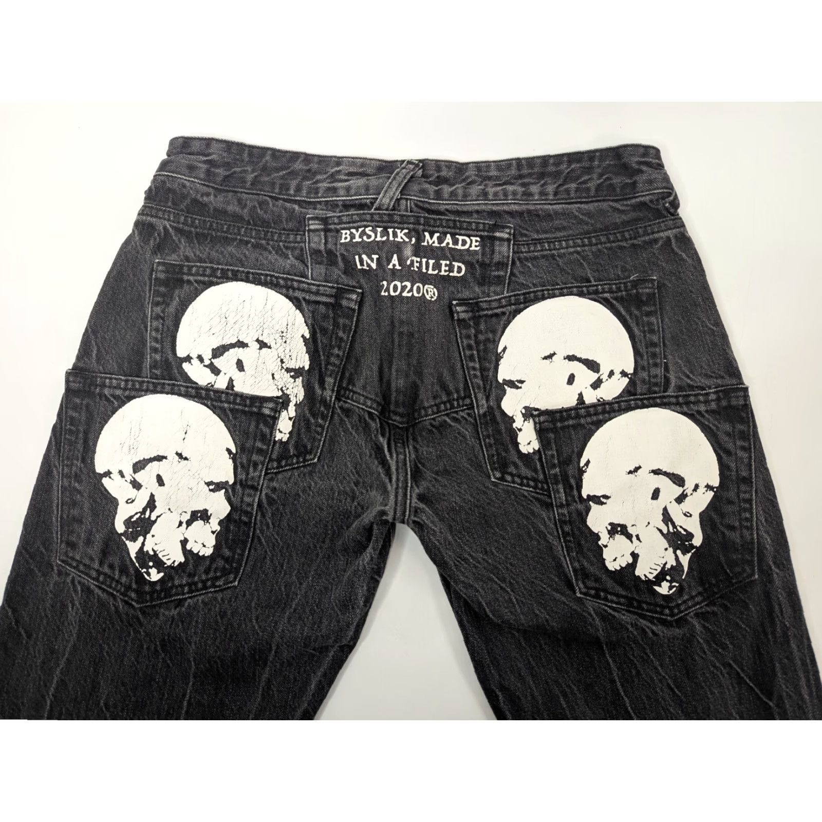 Denime BySlik Made In Da Field Dead Player Skull Pockets Button Fly Black Denim Jeans Size US 32 / EU 48 - 7 Thumbnail
