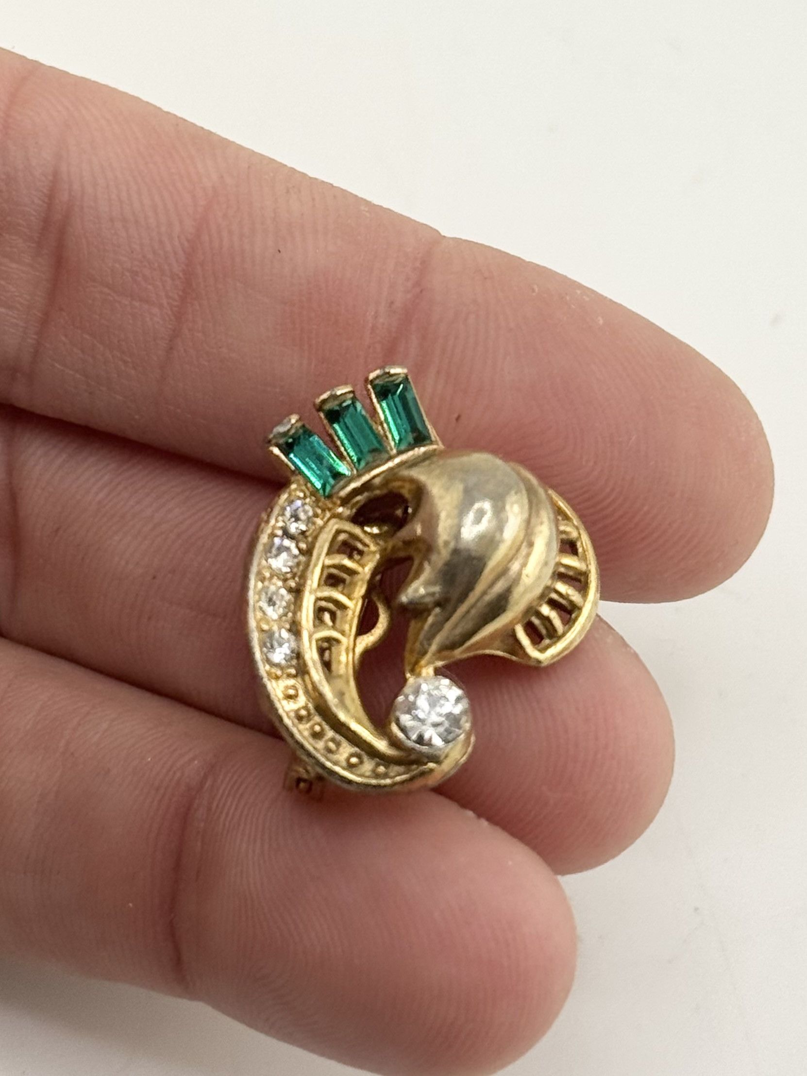 Vintage Estate vintage gold green rhinestone brooch pin Size ONE SIZE - 4 Thumbnail