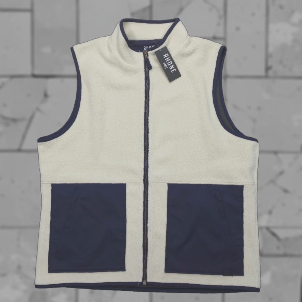 Rhone Rhone Vest Full Zip Sleeveless Sherpa Polartec Ivory / Blue Men's XL Vest, Stand-Up Collar, Pockets, Regular Fit, Casual, Fall Winter Spring, MENS Size US XL / EU 56 / 4 - 1 Thumbnail