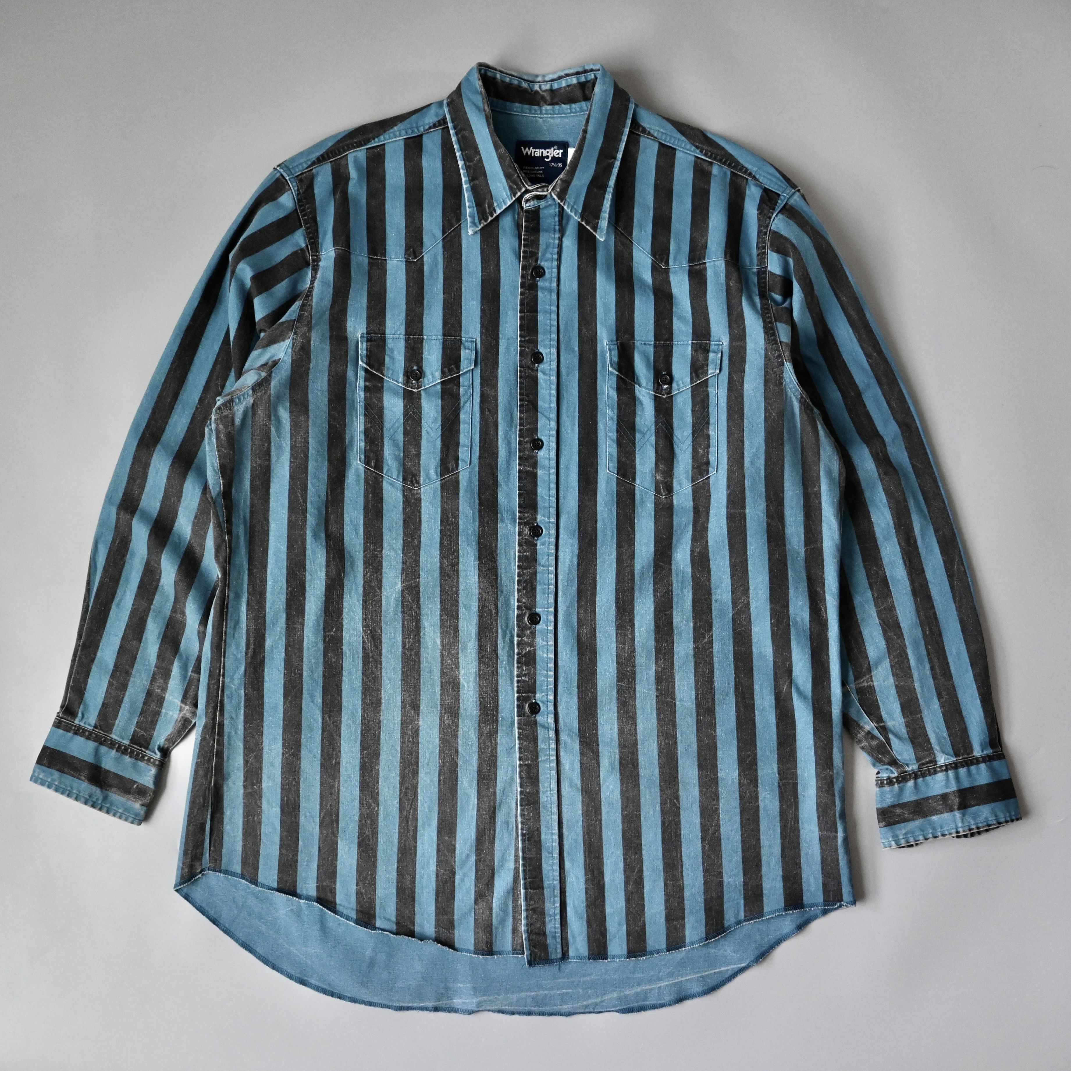 Vintage VTG Wrangler Brushpopper shirt BL x BK block stripe 17.5-35 Size US XL / EU 56 / 4 - 3 Thumbnail