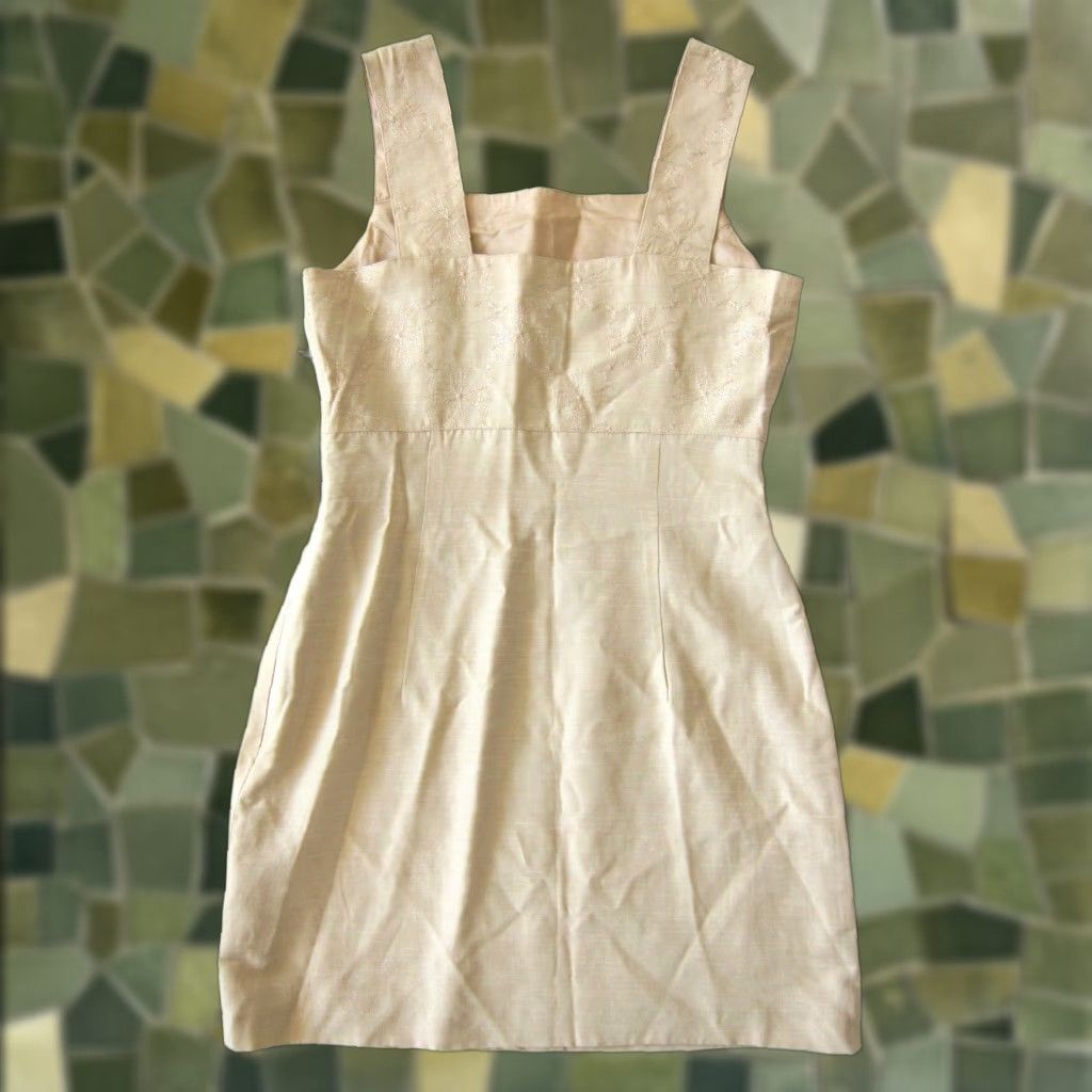 Express VINTAGE Expresso Brown Beige Rayon Embroidered Short Sheath Tank Sun Dress S-M Size 32" / US 10 / IT 46 - 1 Thumbnail