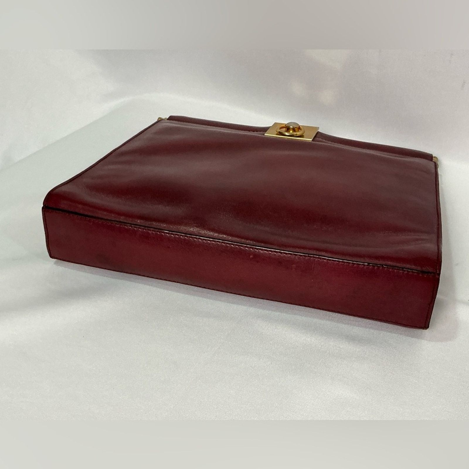 Celine Vintage Celine Dep Red Burgundy Leather Clutch Frame closure Size ONE SIZE - 3 Thumbnail