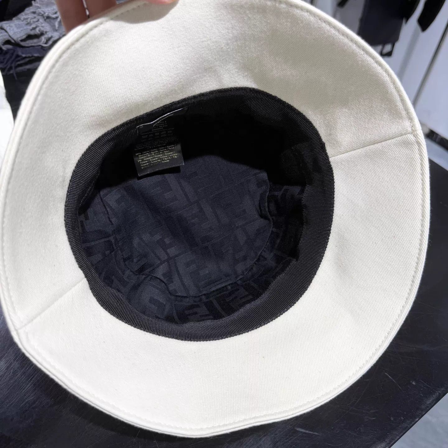 Fendi Fendi Off-White FF Embroidered Lined Bucket Hat S Size ONE SIZE - 4 Thumbnail