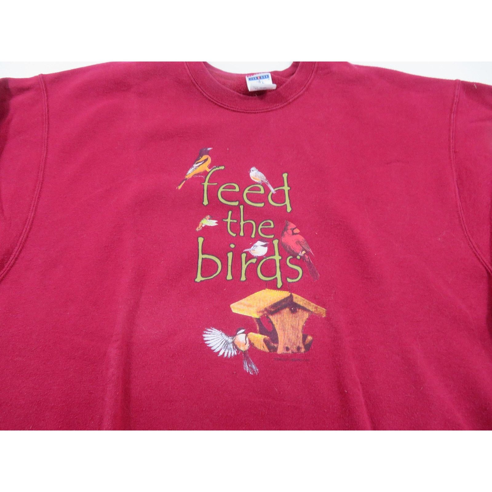 Jerzees Feed The Birds Sweatshirt, Maroon Red, Jerzees Sz XL 1990s Size US XL / EU 56 / 4 - 2 Thumbnail