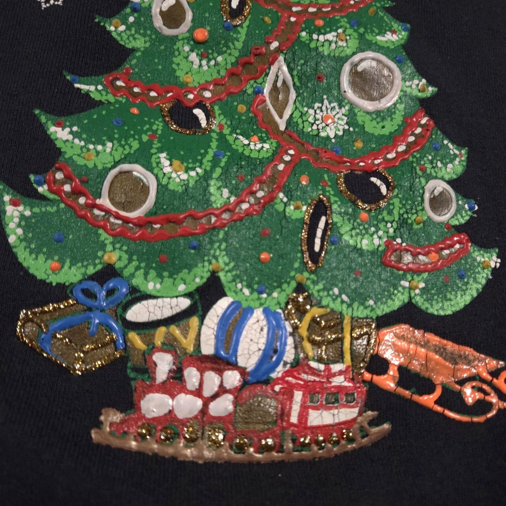 Fruit Of The Loom VINTAGE Fruit of the Loom Sweatshirt Womens XL Black Merry Christmas Tree Graphic Ugly Size XL / US 12-14 / IT 48-50 - 5 Thumbnail