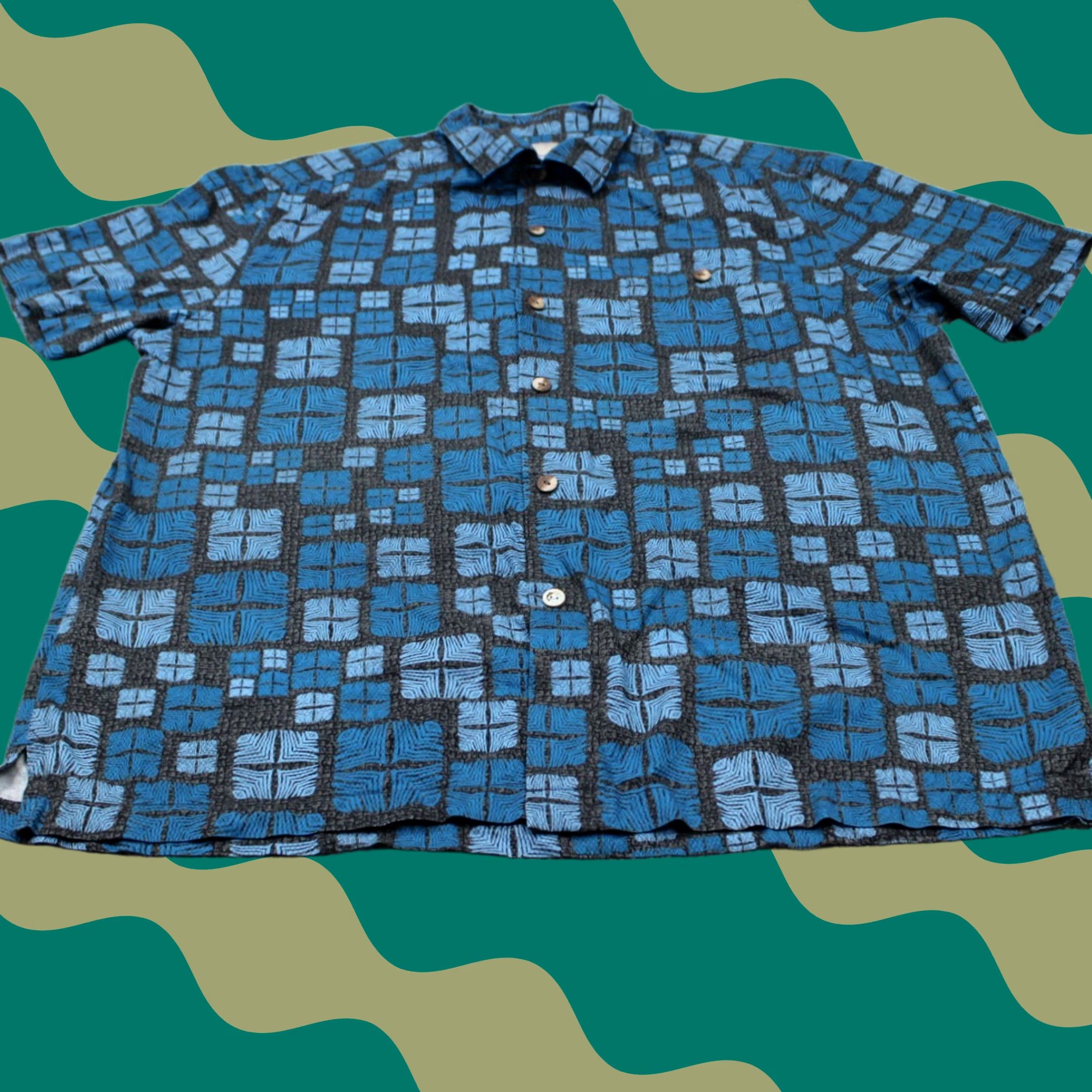 Tommy Bahama Tommy Bahama Hawaiian Shirt Mens XL Blue Geometric Silk Button-Up S/S Shirt Casual Beach Resort Clothing Size US XL / EU 56 / 4 - 1 Thumbnail