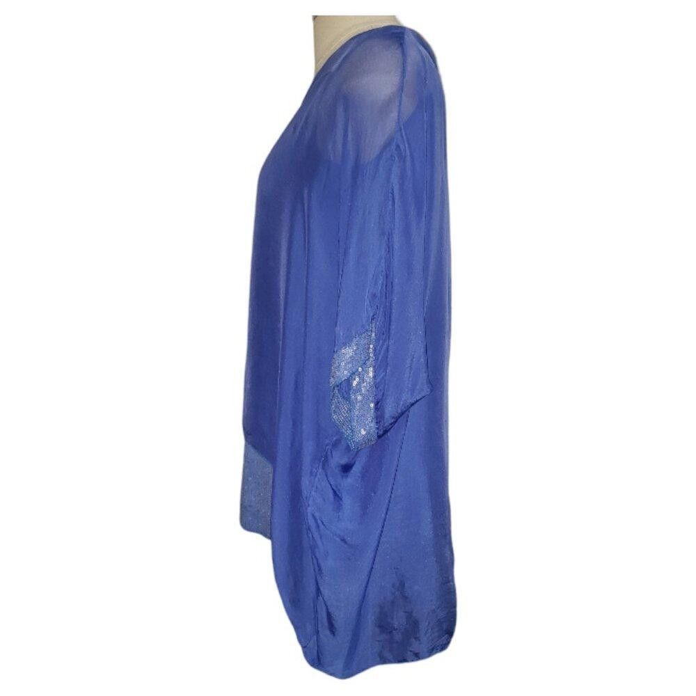 Designer CT1570 NY by Amati Indigo Blue Sequined Layered Top L Size L / US 10 / IT 46 - 3 Thumbnail