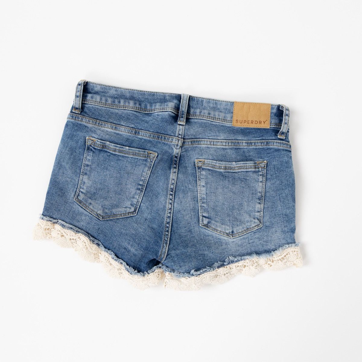 Superdry SuperDry Womens Blue Denim Shorts Lace Trim Hot Summer Size 27" / US 4 / IT 40 - 2 Thumbnail
