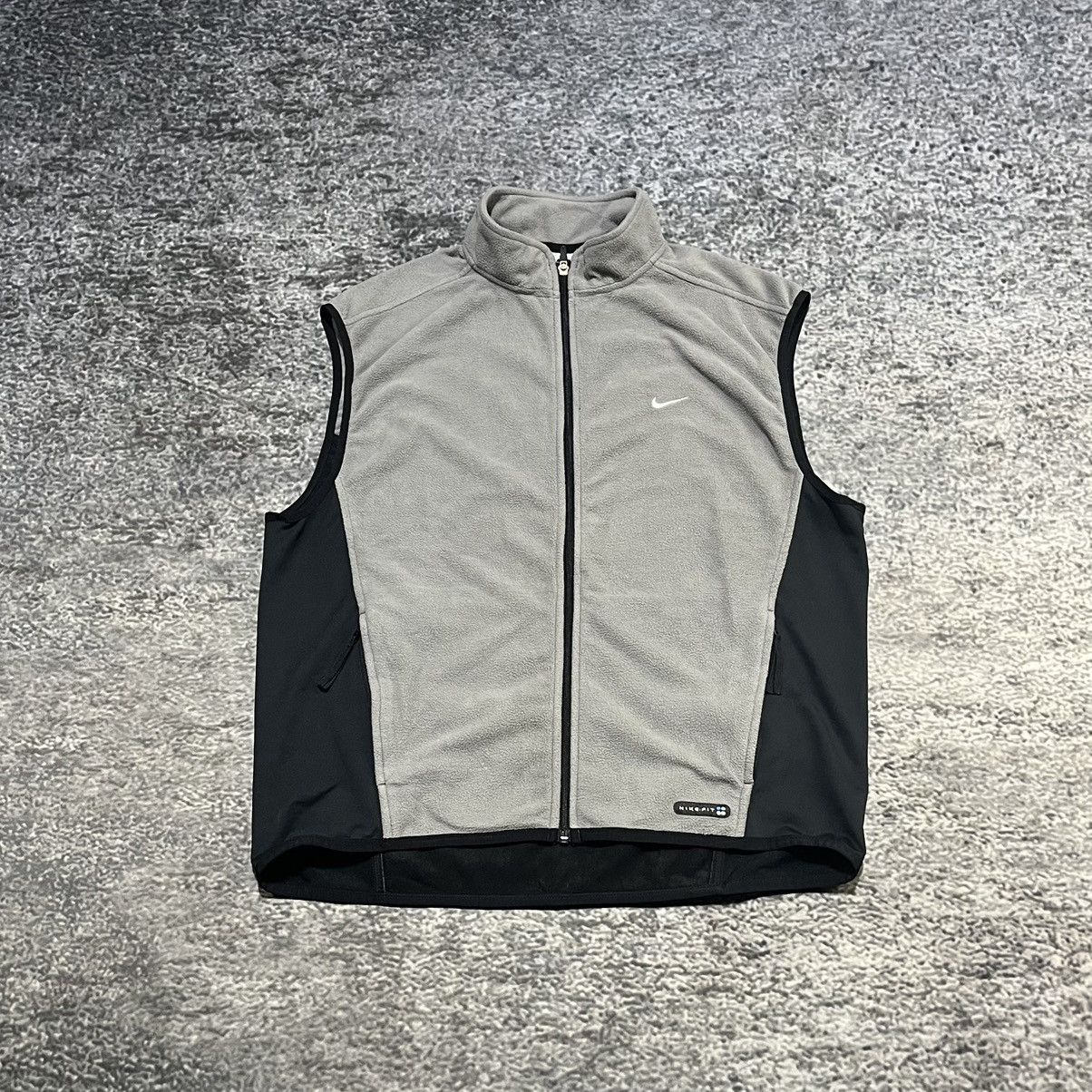 Nike VINTAGE 90s NIKE MINI SWOOSH GRAY BLACK FULL ZIP FLEECE VEST Size US XXL / EU 58 / 5 - 1 Thumbnail