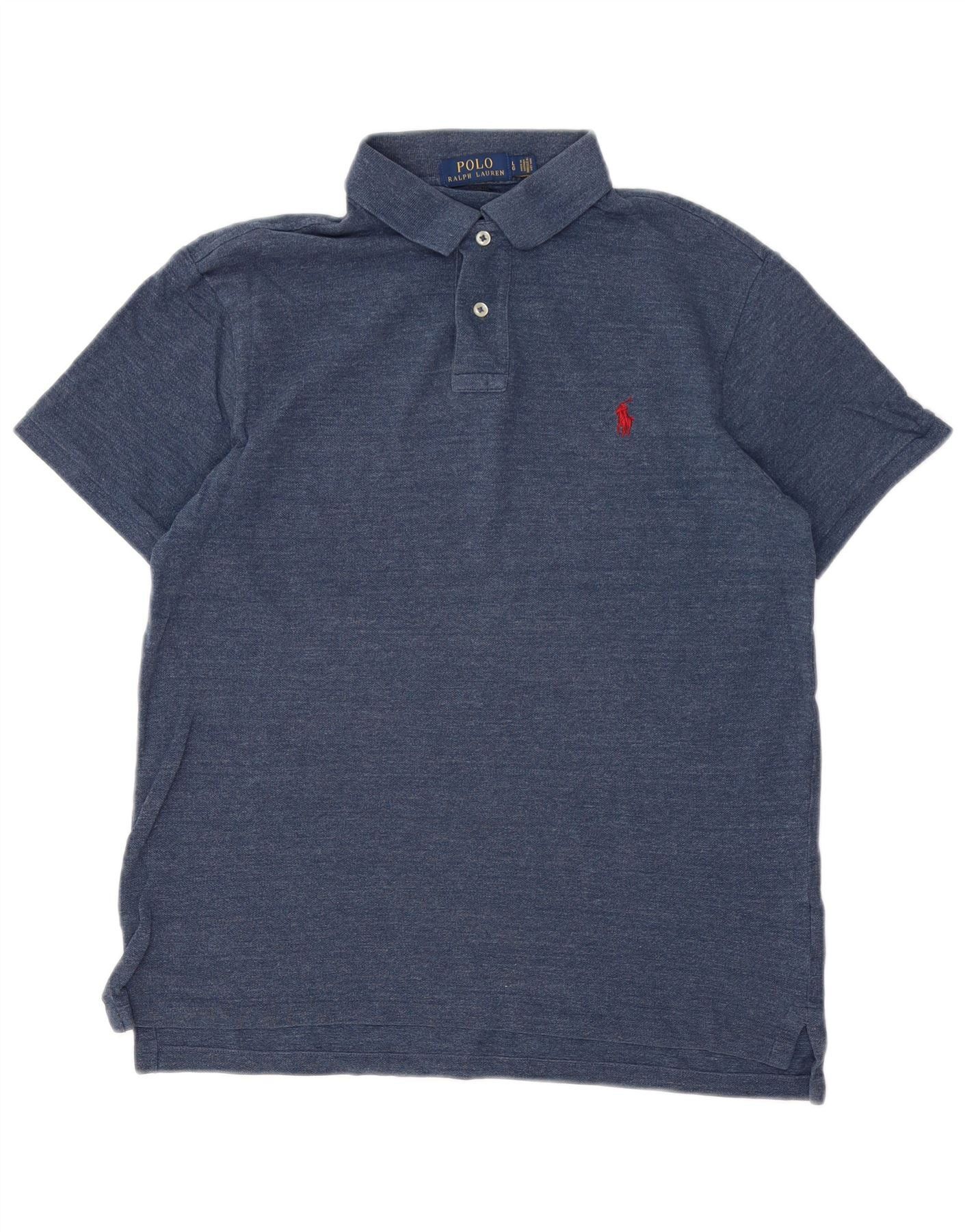 Polo Ralph Lauren Mens Slim Fit Polo Shirt Large Navy Blue Flecked Cotton Size US M / EU 48-50 / 2 - 1 Thumbnail
