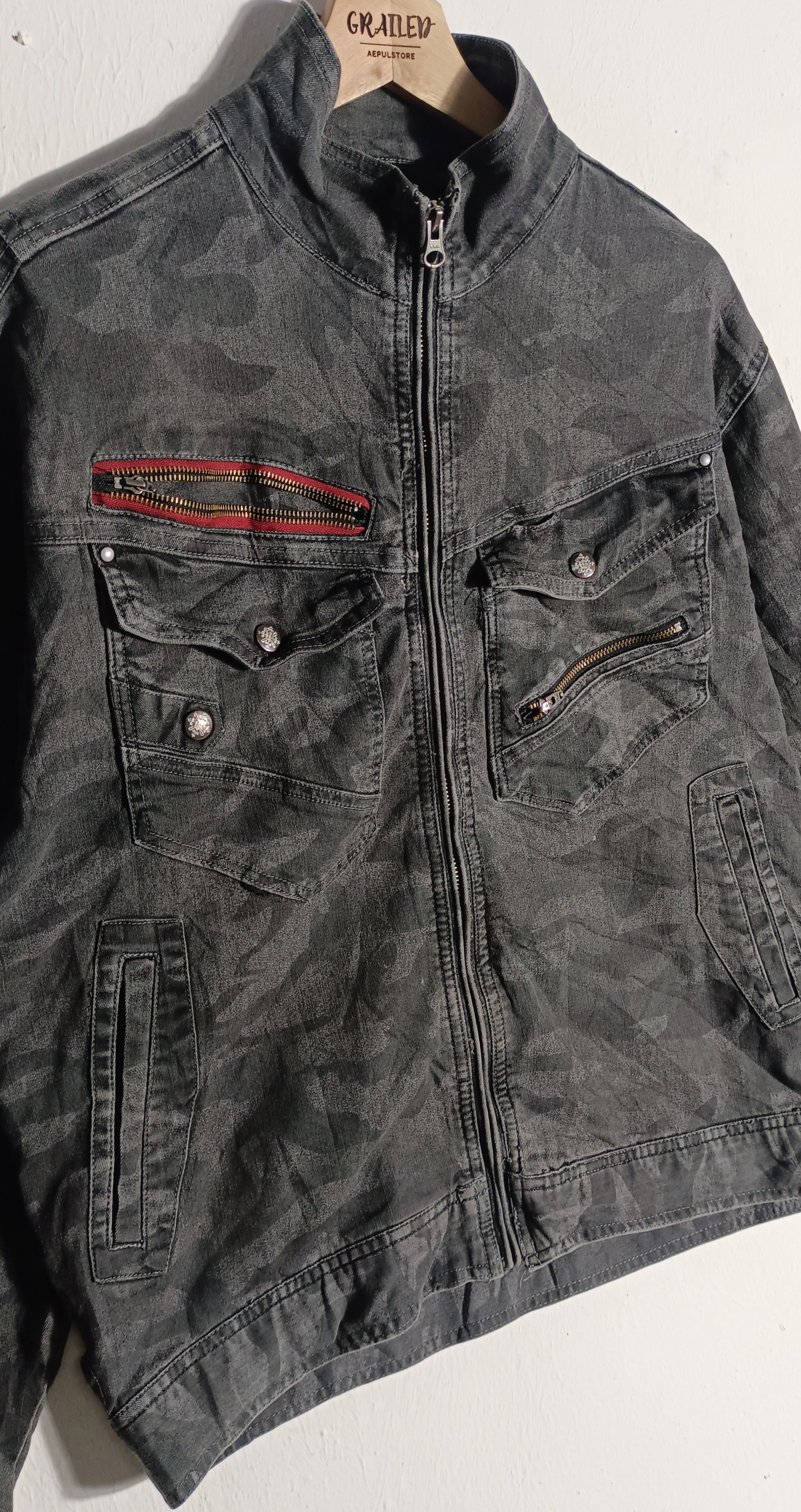 Japanese Brand Jawin Camouflage Denim Tactical Pocket Jacket Size US L / EU 52-54 / 3 - 4 Thumbnail
