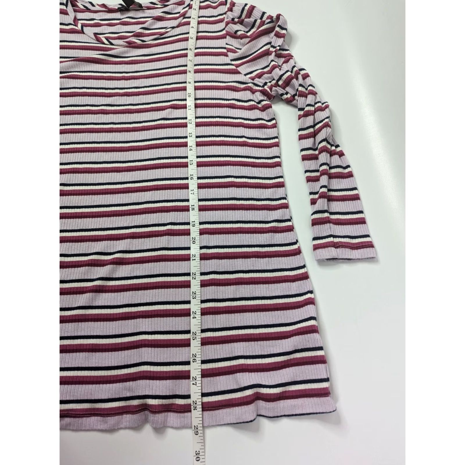 Vintage Lane Bryant Puff-Shoulder Ribbed Tee Women's Plus 20 Long Sleeve Striped Pink Navy Size 3XL / US 20-22 - 5 Thumbnail