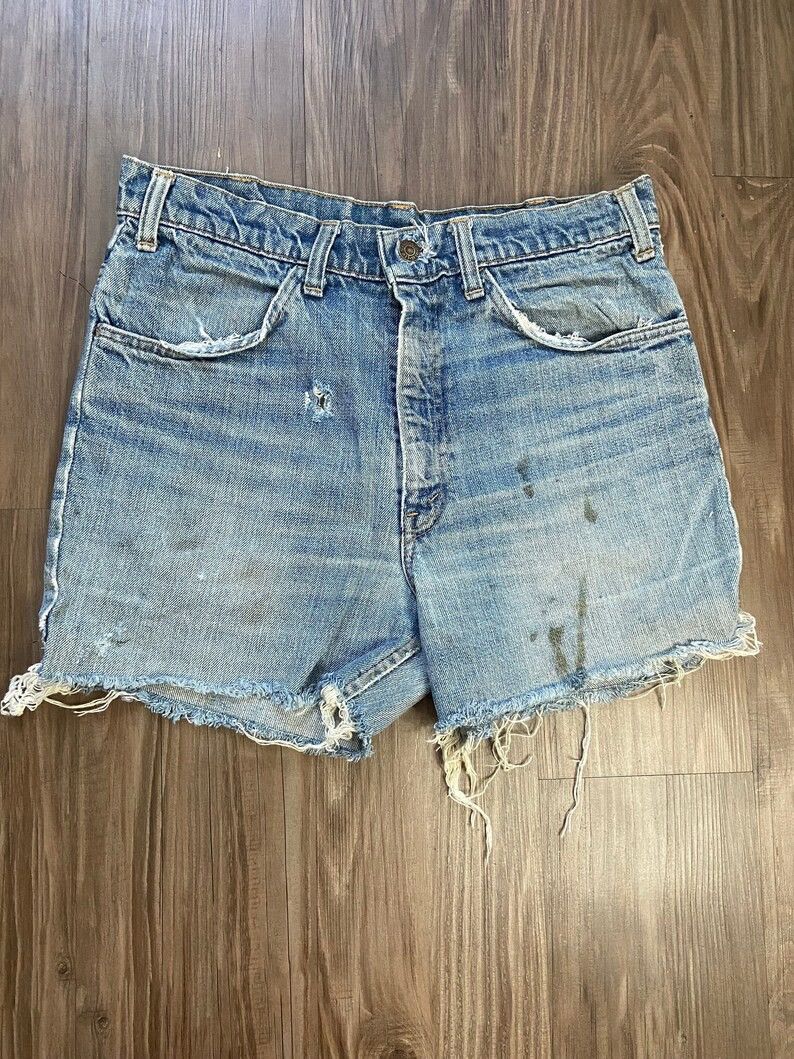Vintage 60s Levi's White Tab BIG E Cut Off Denim Jean Shorts