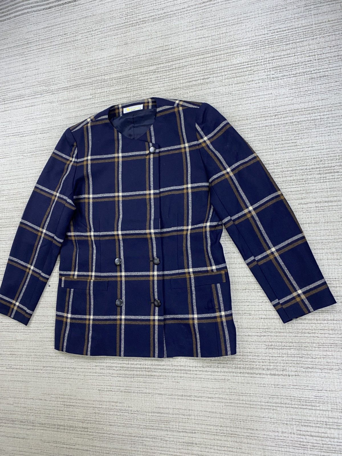 Aquascutum Vintage Aquascutum Navy Blue Plaid Coat Jacket Size M / US 6-8 / IT 42-44 - 4 Thumbnail