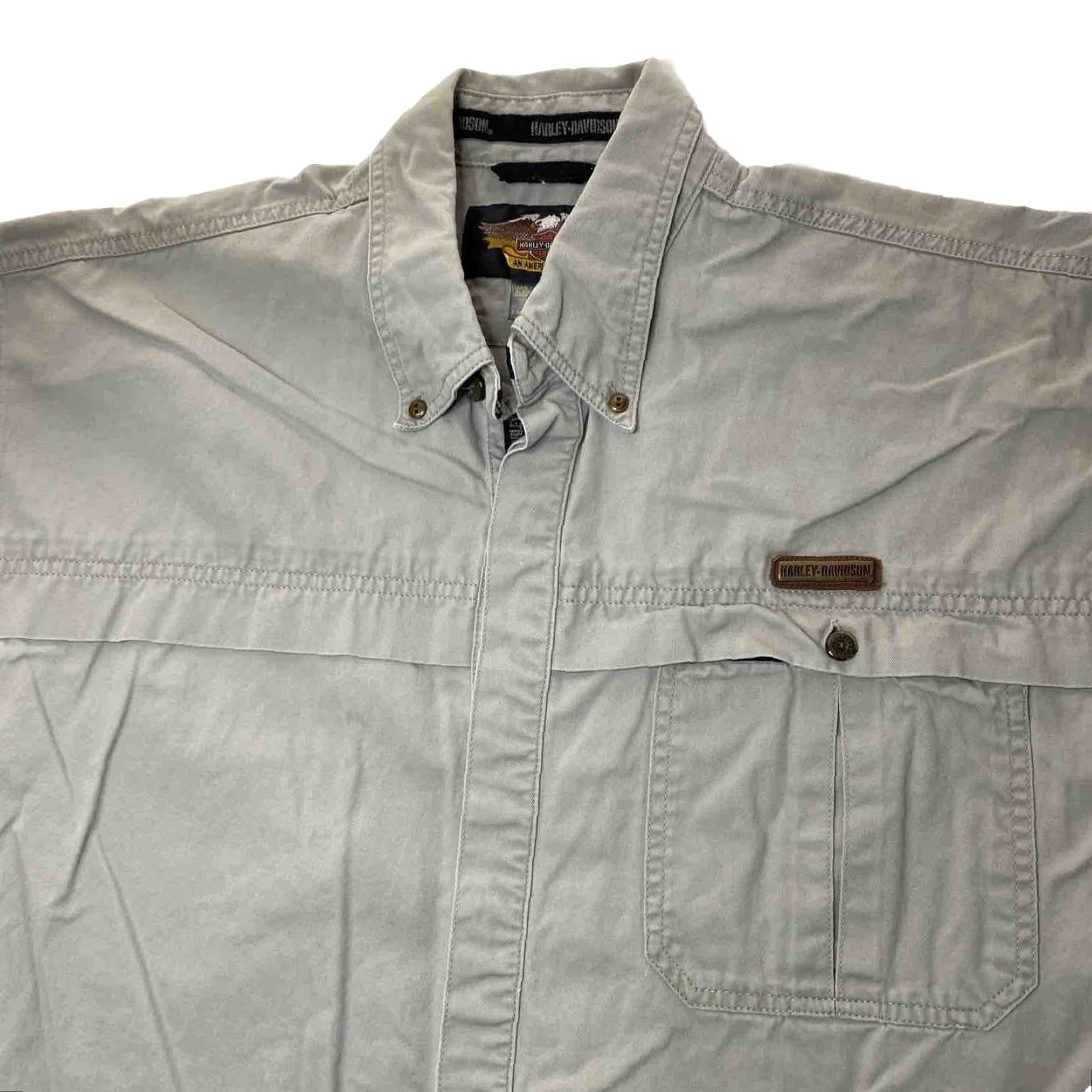 Harley Davidson VINTAGE Harley-Davidson Shirt Mens L Gray Button-Up Retro Casual Short Sleeve Graphic Print Logo 90s Mens Size US L / EU 52-54 / 3 - 3 Thumbnail