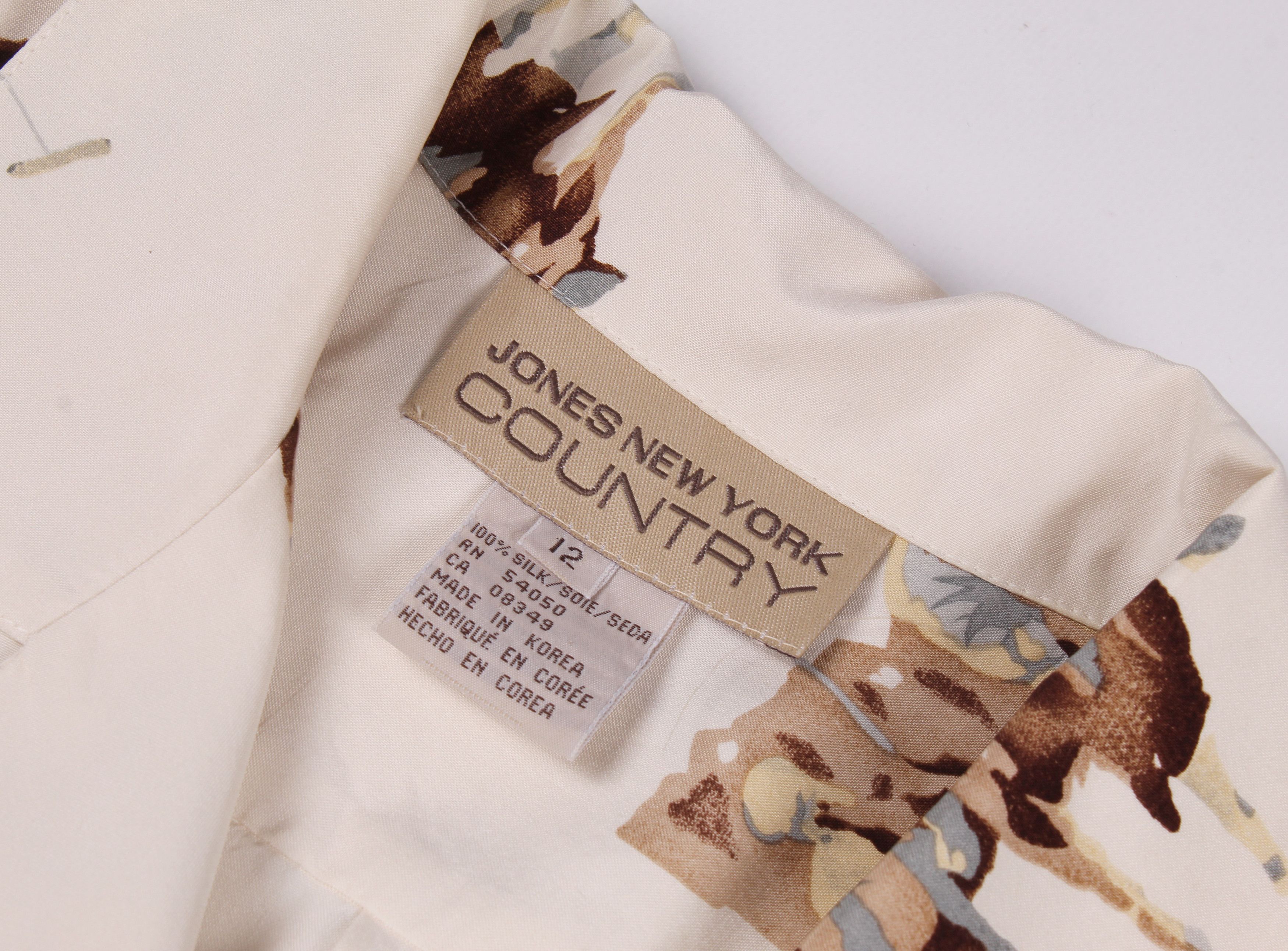 Jones New York × Vintage Vintage Jones New York Polo Printed Silk Shirt Size L / US 10 / IT 46 - 3 Thumbnail
