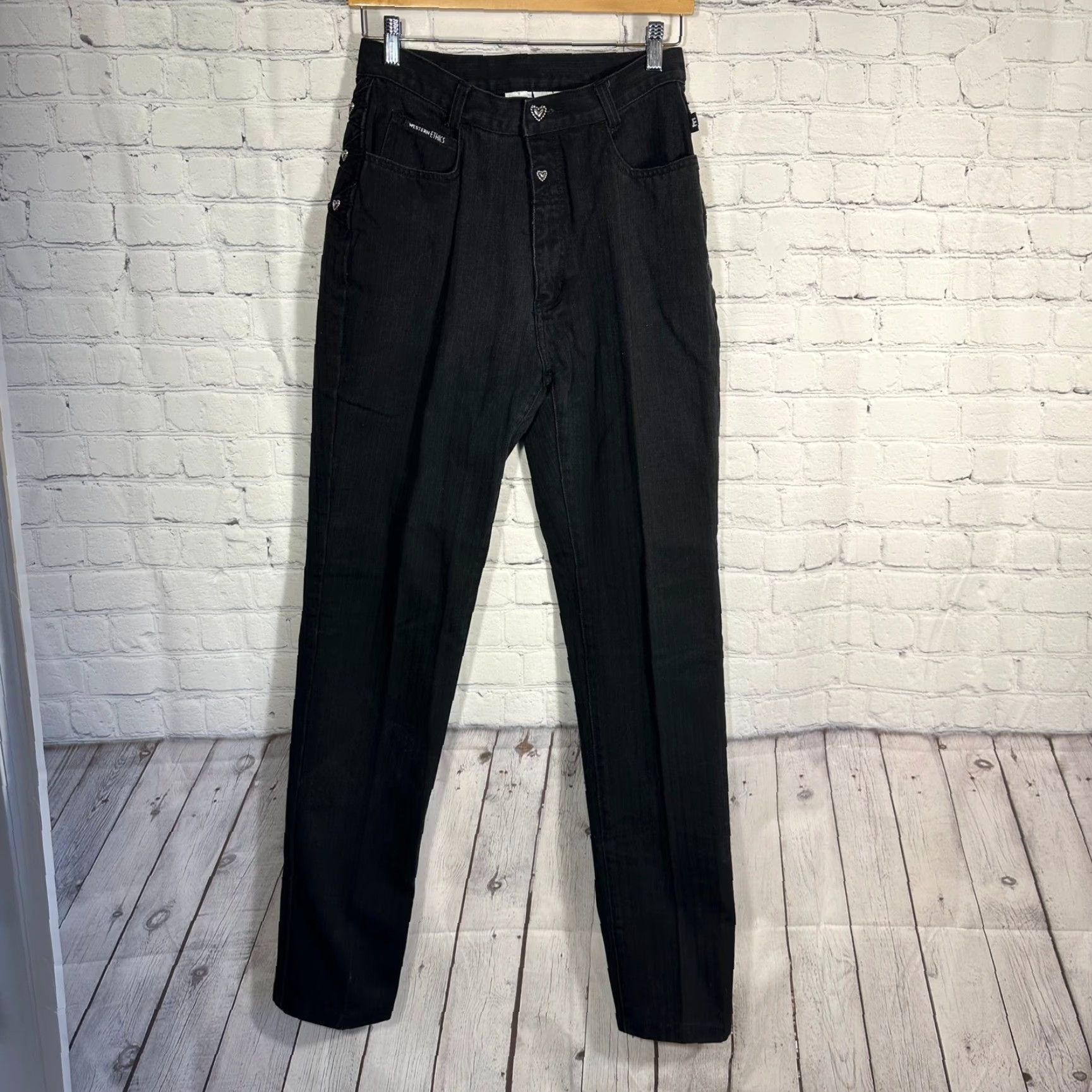 Vintage VINTAGE Western Ethics Black Herringbone Heart Button High Waist Jeans Womens 9 Size 30" / US 8 / IT 44 - 2 Thumbnail