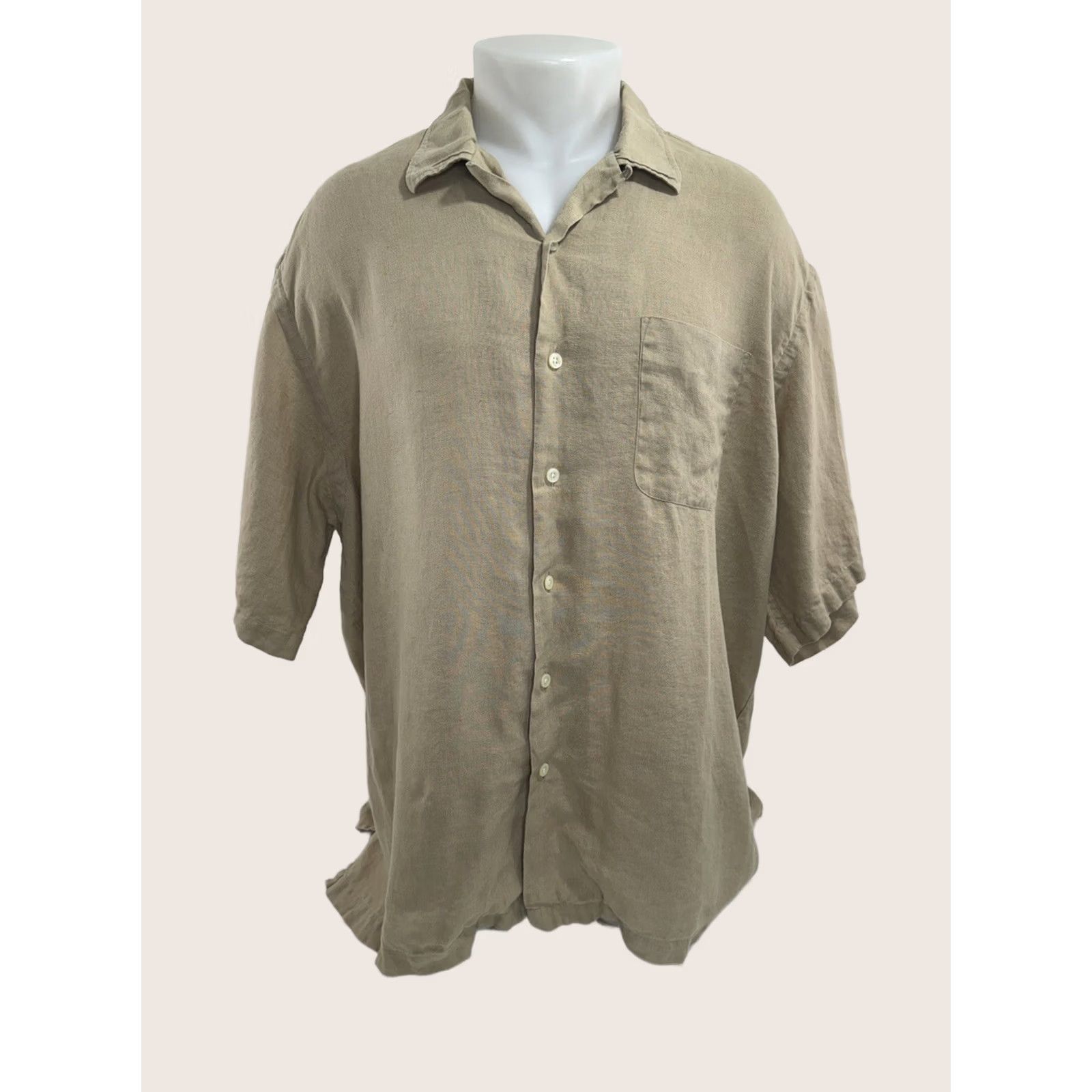 Polo Ralph Lauren POLO RALPH LAUREN Mens XXL Shirt Linen Button-Up Tan Short Sleeve Size US XXL / EU 58 / 5 - 1 Thumbnail