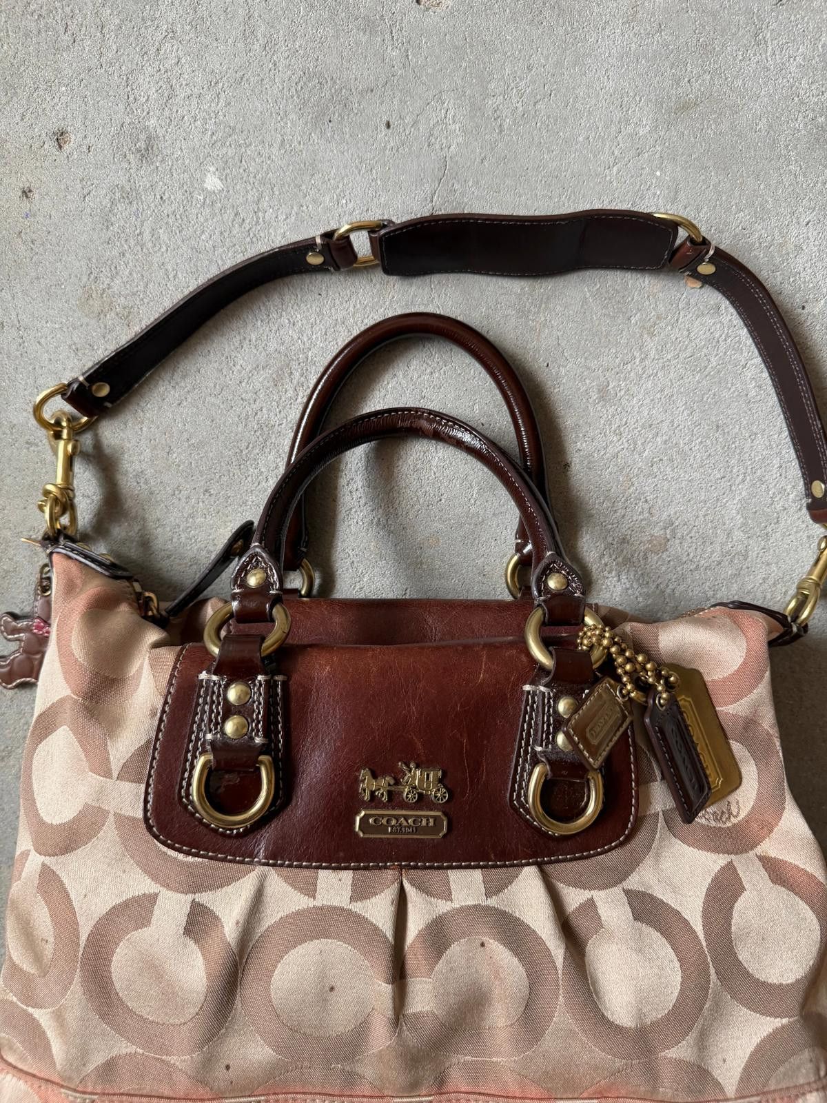 Coach Coach 2Way Signature Julianna Shoulder Bag Beige/Brown Size ONE SIZE - 3 Thumbnail