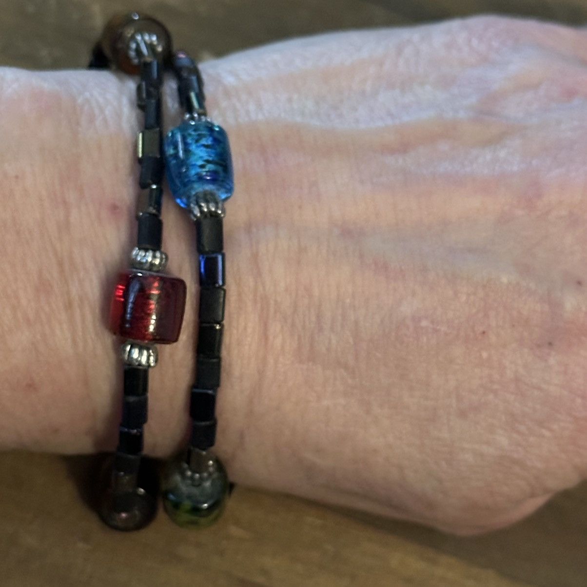 Vintage Vintage double black glass & Murano glass bead bracelet Size ONE SIZE - 4 Thumbnail