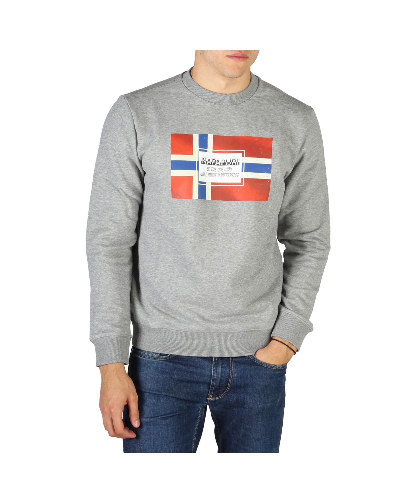 image of Napapijri Logo-Emblazoned Round Neck Sweatshirt In Cotton-Polyester Blend in Grey (Size Small)
