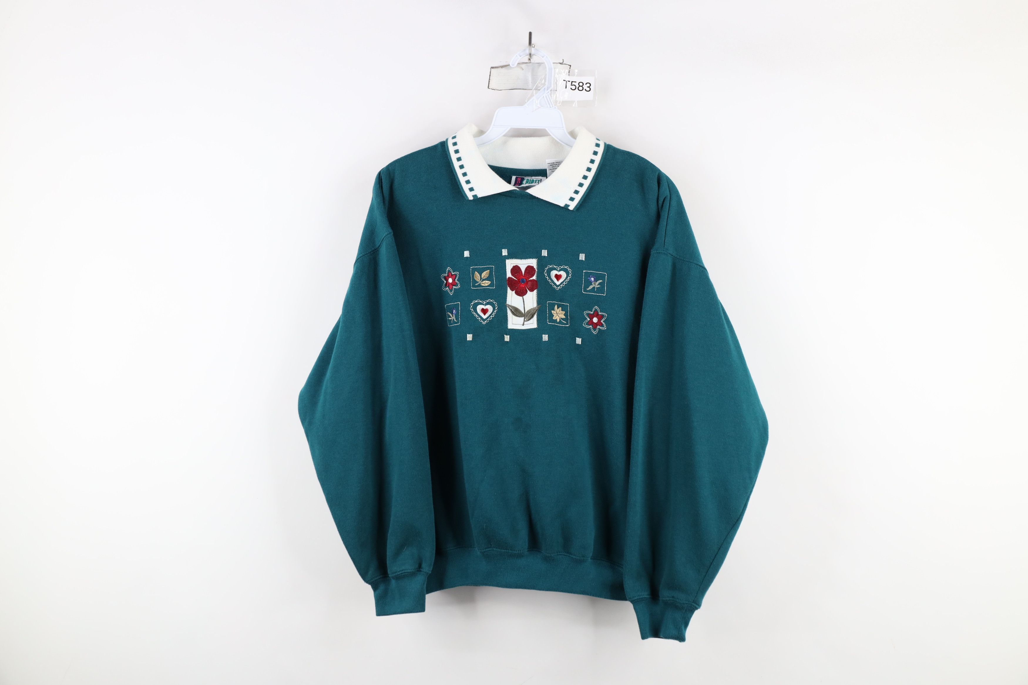 Vintage Vintage 90s Streetwear Flower Heart Collared Sweatshirt Size S / US 4 / IT 40 - 1 Thumbnail