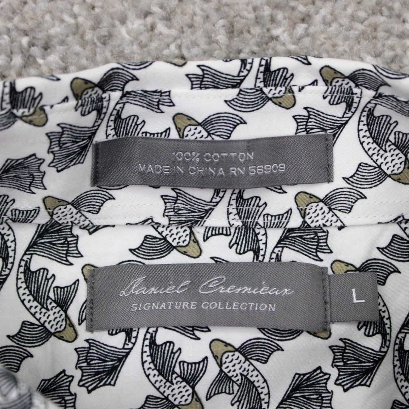 Cremieux Daniel Cremieux Signature AOP Shirt Mens Large White/Black Fish Print Cotton S/S Size US L / EU 52-54 / 3 - 7 Thumbnail