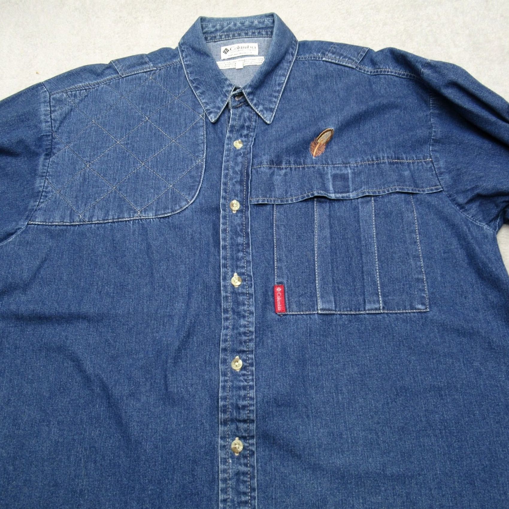 Vintage Columbia Shirt Mens Large Blue Cotton Denim Long Sleeve Button Up Pocket Size US L / EU 52-54 / 3 - 7 Thumbnail