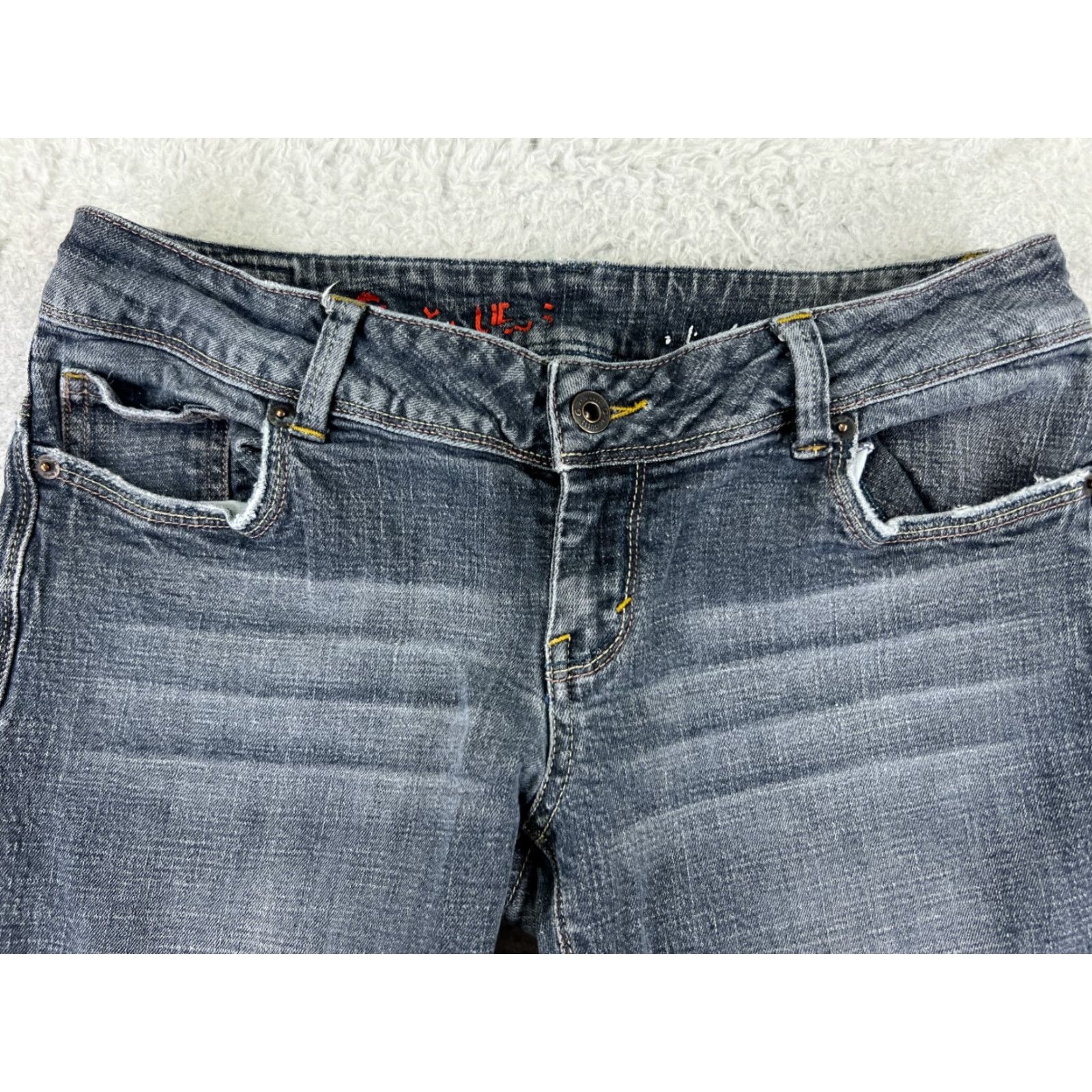 Guess G By Guess Jeans Womens Bootcut Denim Gray 29x30 Low Rise With Embellished Bling Logo Button Size 29" - 4 Thumbnail