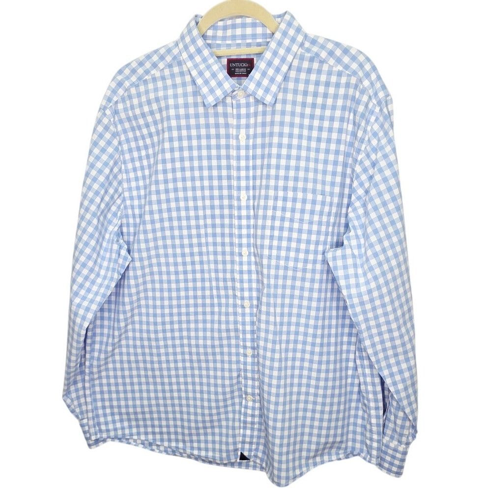 UNTUCKit UNTUCKit Blue & White Check Pattern Long Sleeve Shirt XXL Size US XXL / EU 58 / 5 - 1 Thumbnail