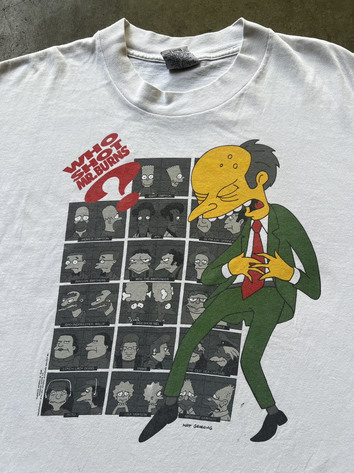 Vintage 1995 Who Shot Mr. Burns Simpsons Stanley Desantis Tee Shirt Size US XL / EU 56 / 4 - 3 Thumbnail