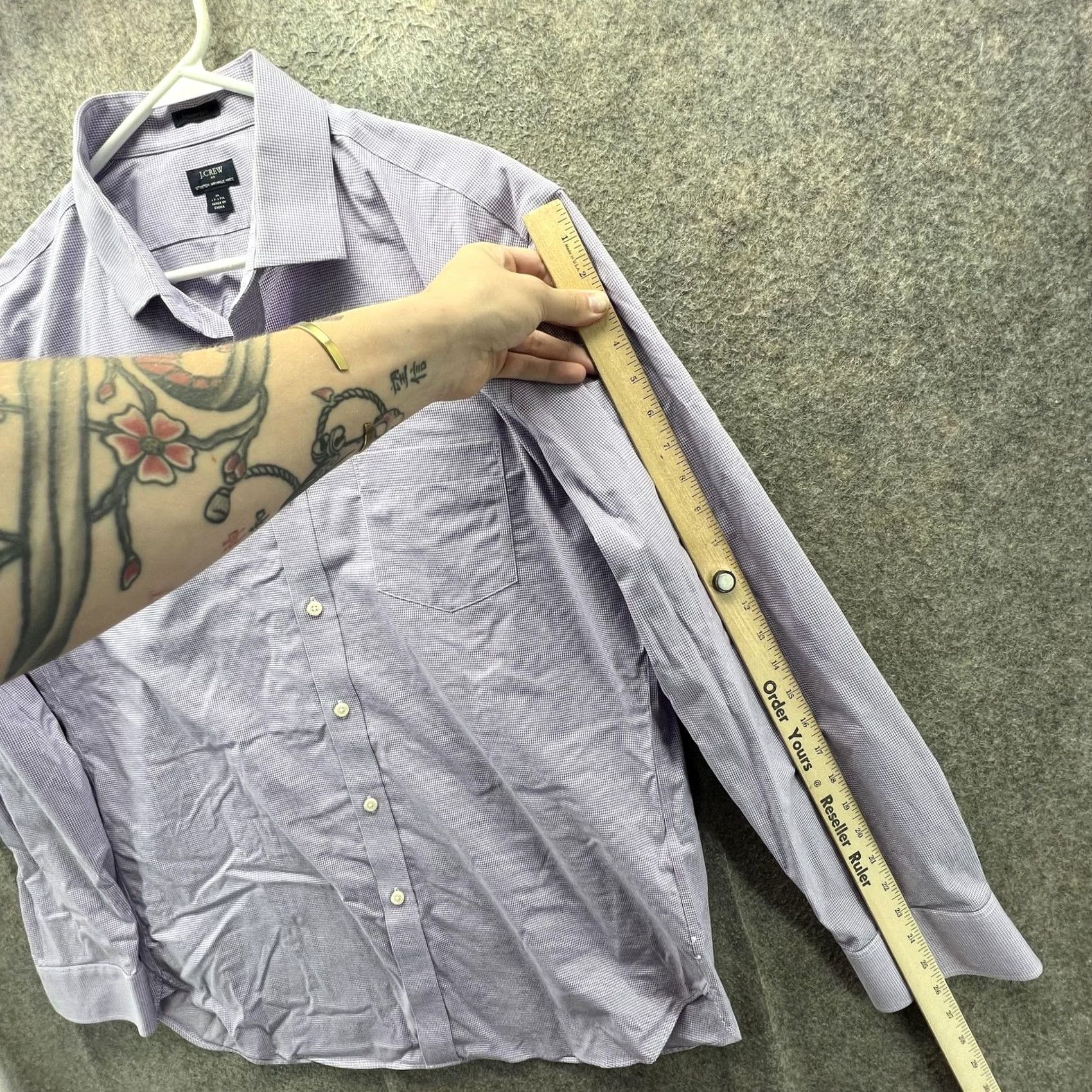 J.Crew J.CREW Dress Shirt Mens XL Purple Gingham Stretch Wrinkle Free Long Sleeve Size 46R - 3 Thumbnail