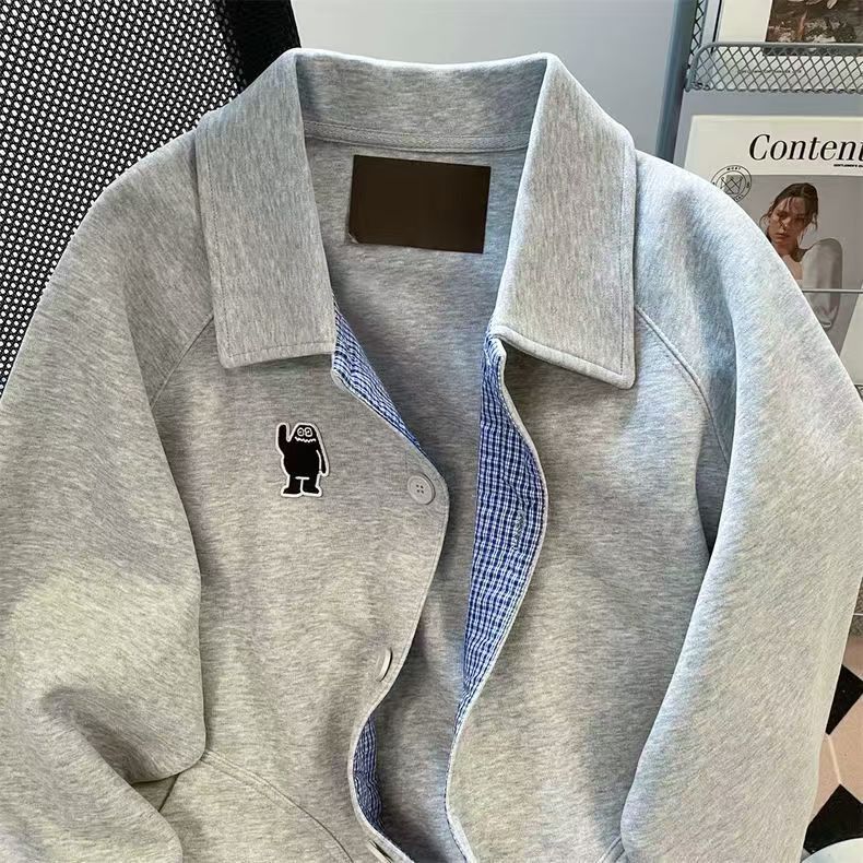 Vintage Heather Grey Cardigan Jacket with Gingham Placket Size US M / EU 48-50 / 2 - 2 Thumbnail