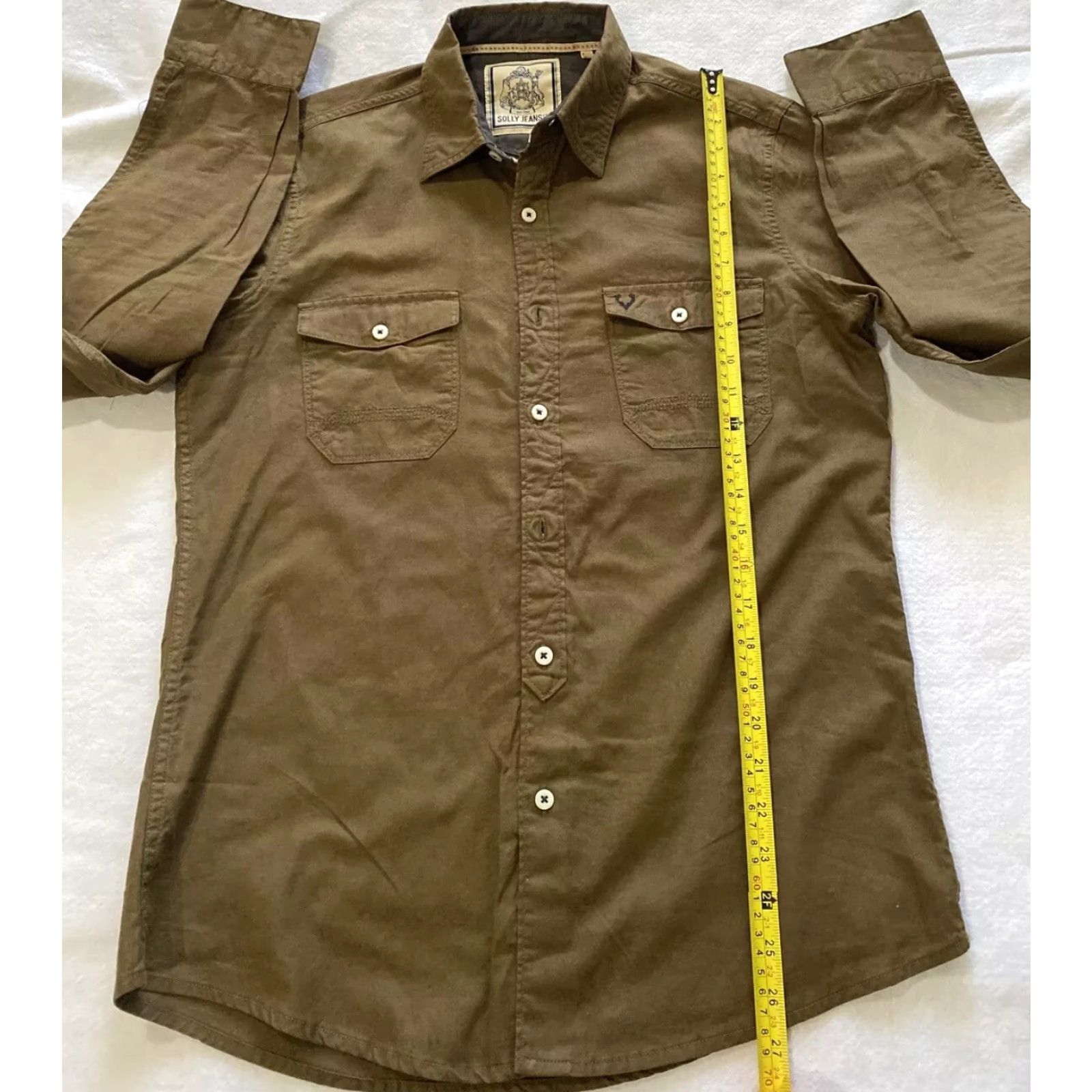 Vintage Solly Jeans Button Shirt Men's Size 39 M Brown Solid Modern Fit Button-Down Shirt Adult Men Size US L / EU 52-54 / 3 - 5 Thumbnail