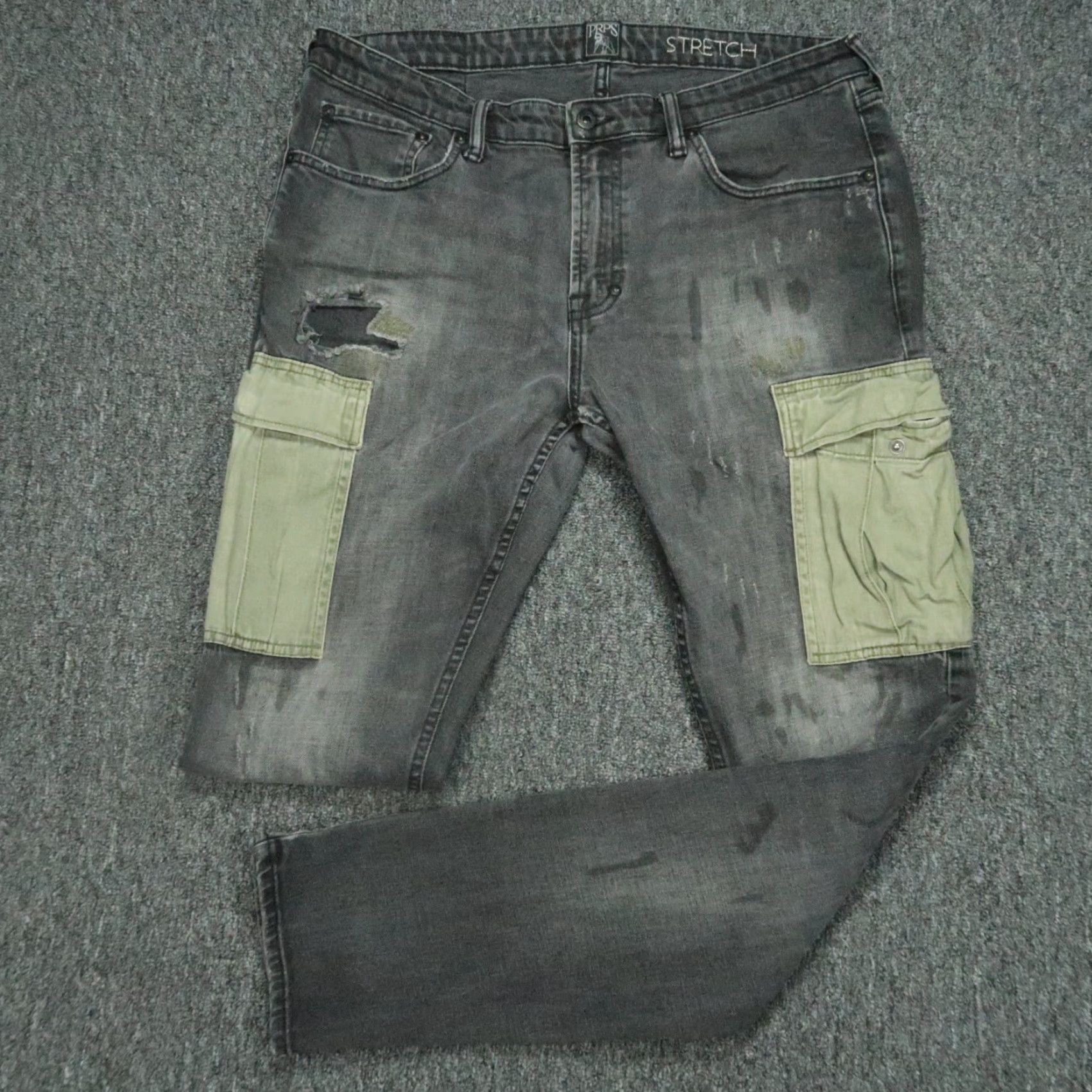 Prps PRPS Jeans Mens 36x34 Black Windsor Slim Skinny Distressed Cargo Denim 5-Pocket Button Fly Belt Loops Cotton Jeans Mens Size US 36 / EU 52 - 2 Thumbnail