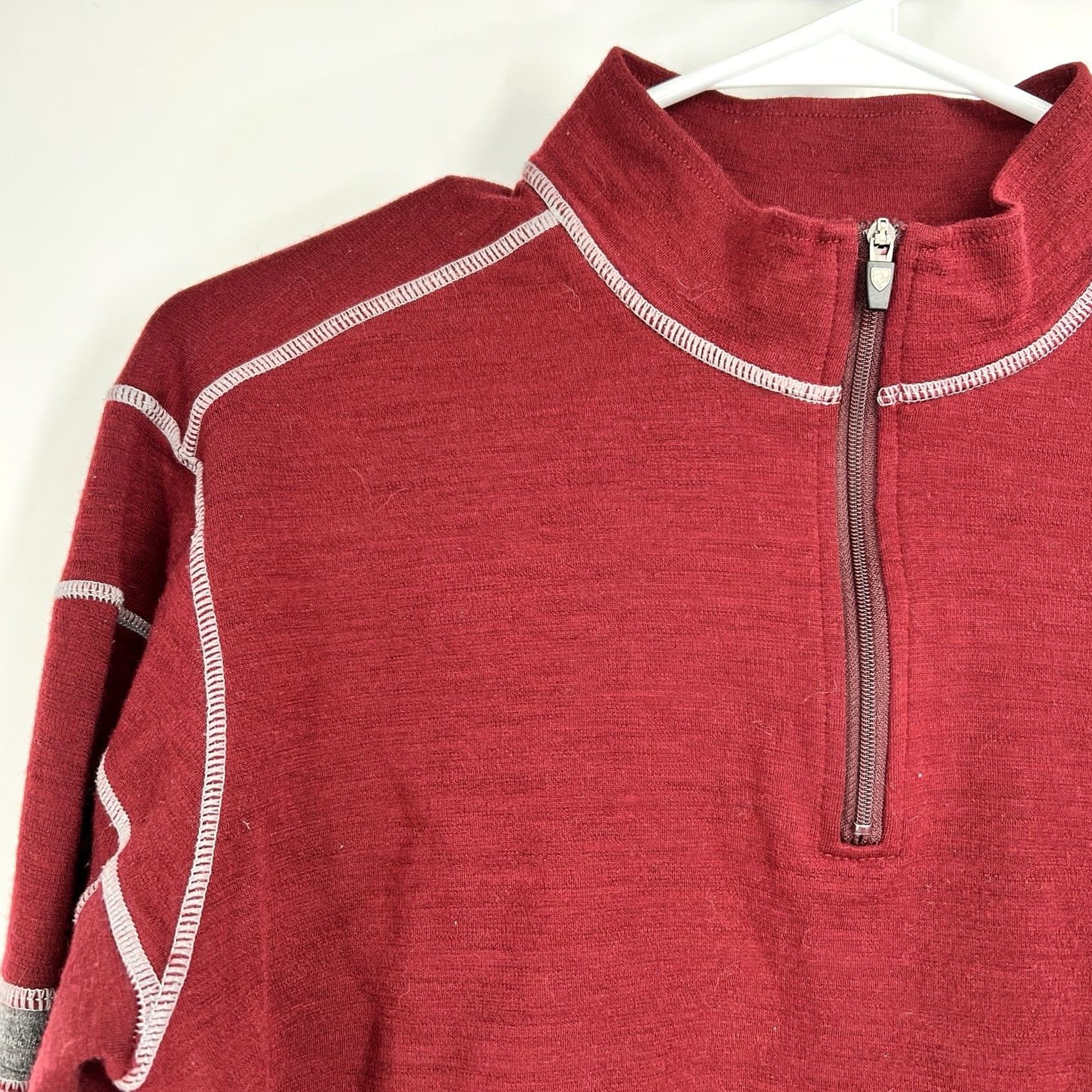 Vintage VINTAGE KÜHL Merino Wool 1/4 Zip Pullover Sweater Mens L Burgundy Outdoor - Flaw Size US L / EU 52-54 / 3 - 3 Thumbnail