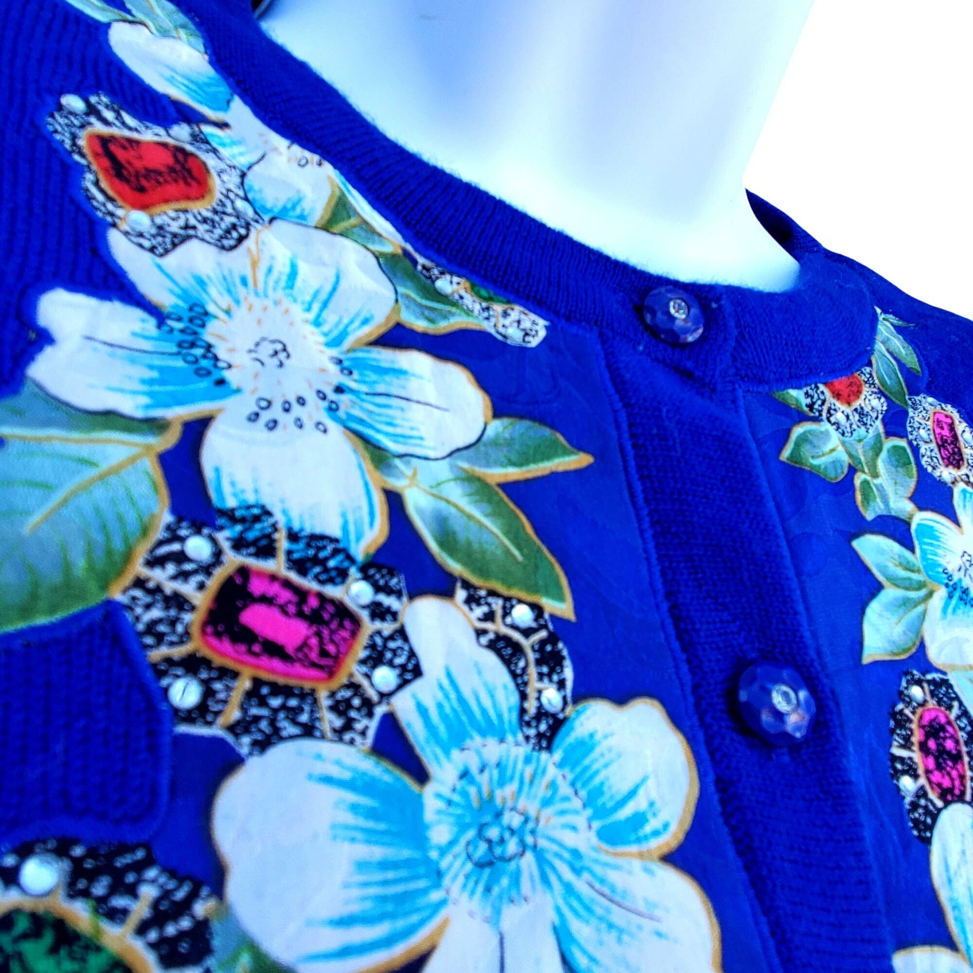 Vintage Diane Freis 80s Blue Purple Cardigan with Rhinestones L XL Size XL / US 12-14 / IT 48-50 - 3 Thumbnail