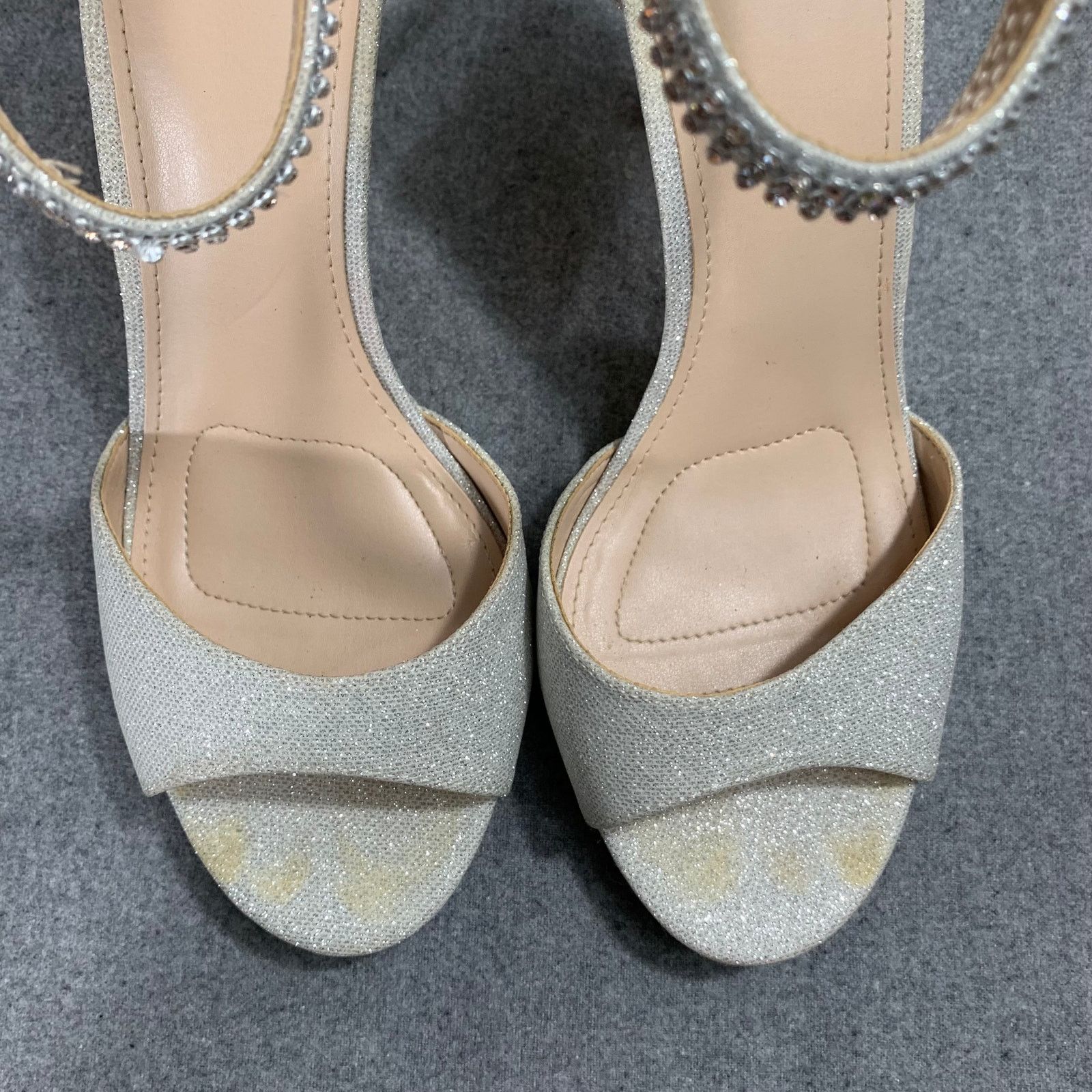Other Women Heel Ankle Strap Size 8.5 Silver Sparkle Back Zip Size US 8.5 / IT 38.5 - 11 Thumbnail