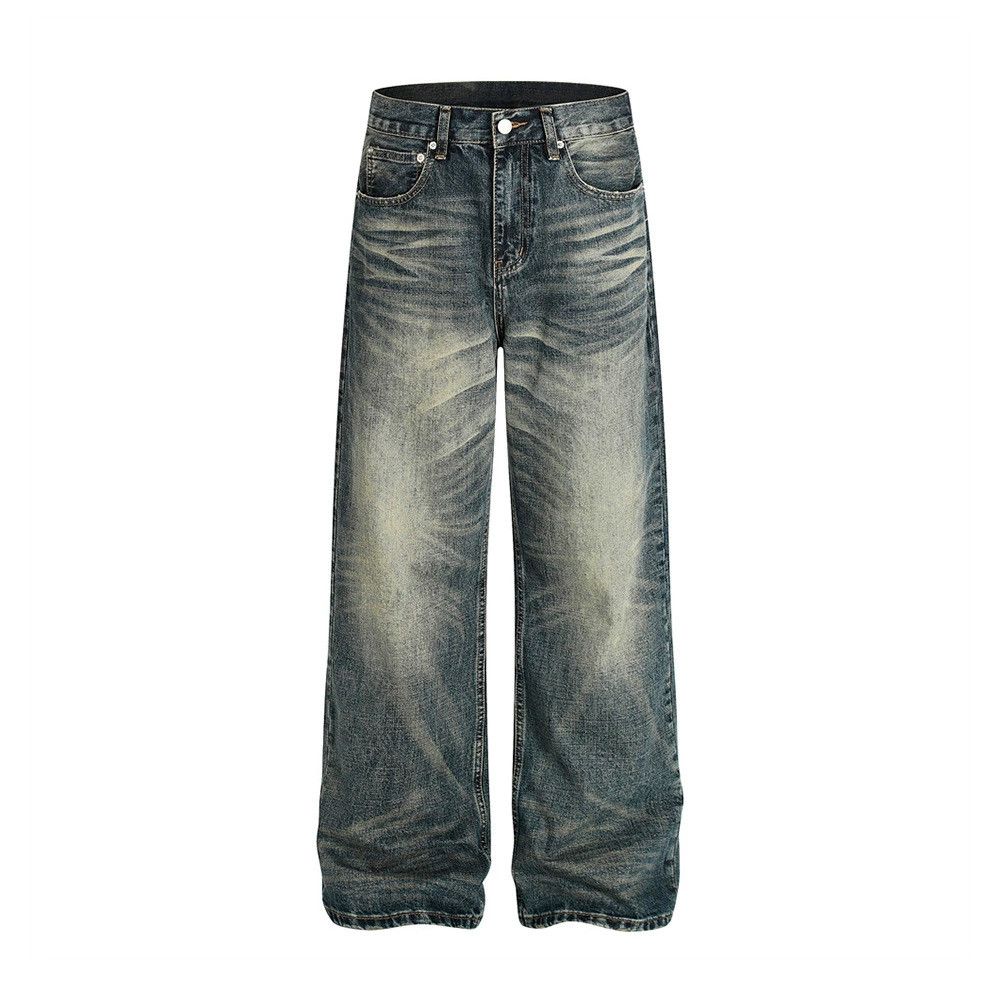 Men's loose distressed casual punk washed straight jeans
