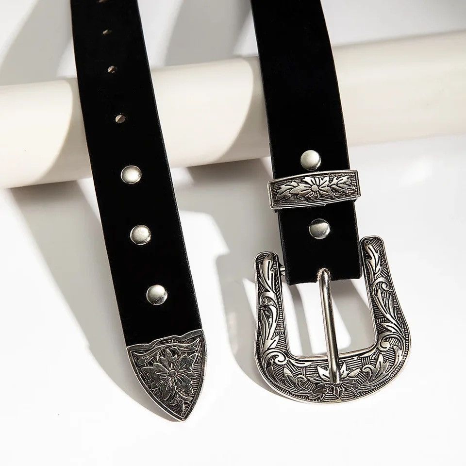 Japanese Brand × Leather Y2K Buckle PU Leather Belt (black) Size ONE SIZE - 3 Thumbnail